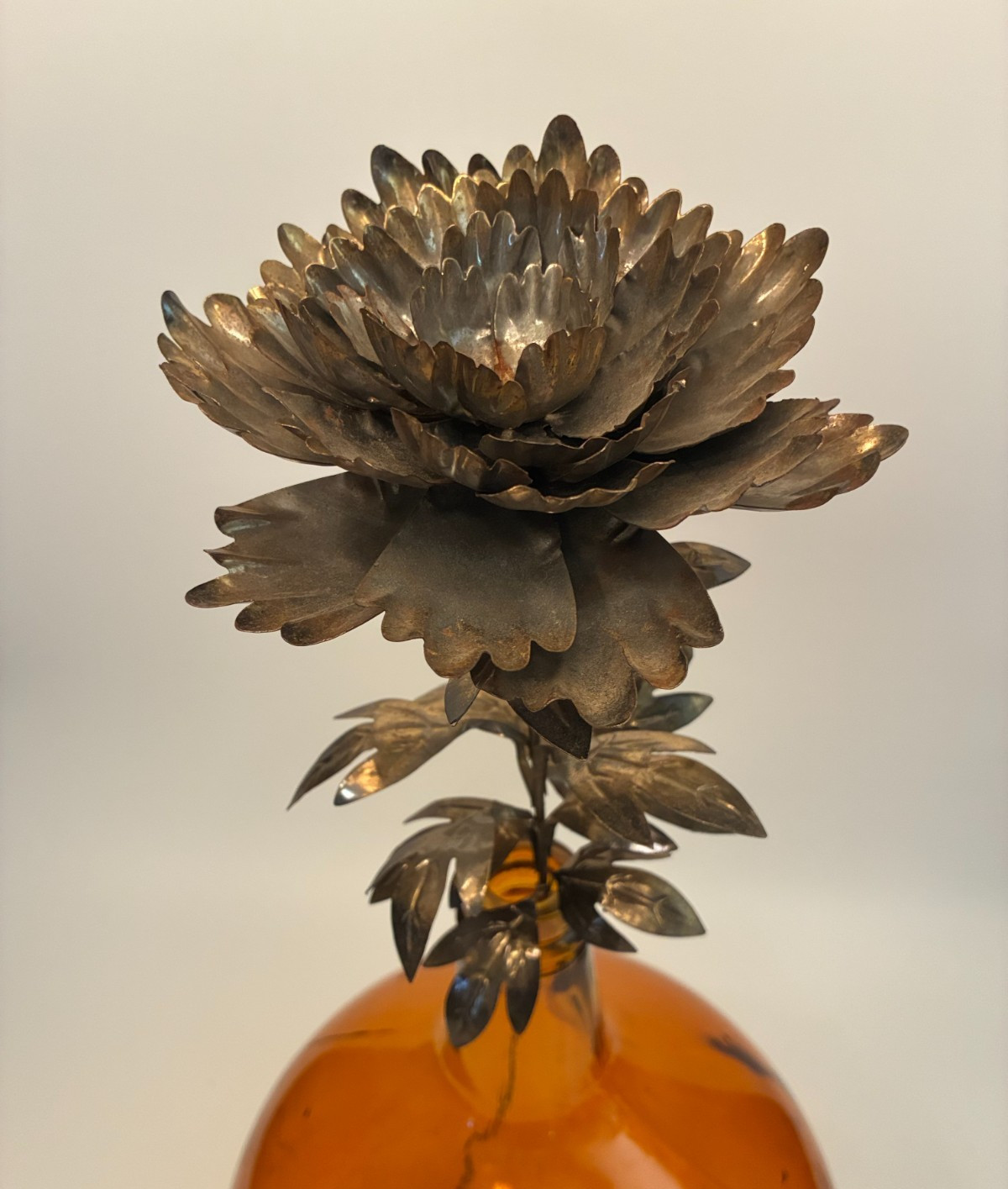 Vintage 50s BRASS PEONY FLOWER STEM Long 28