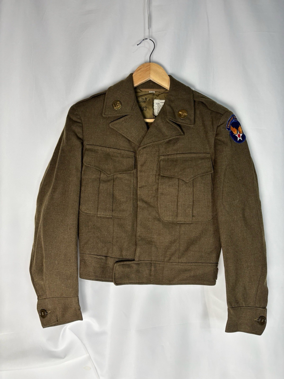 VTG WWII US Army Air Force Wool Field Jacket 34S Training Command Patch Original