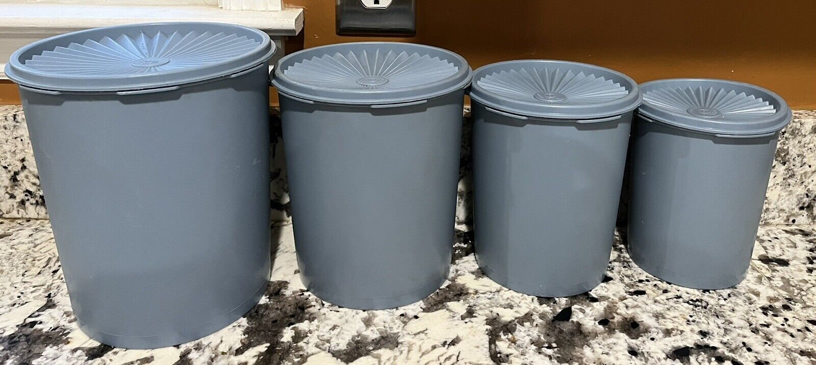 Vintage Tupperware Country Blue Servalier Set of 4 Nesting Canisters with Lids