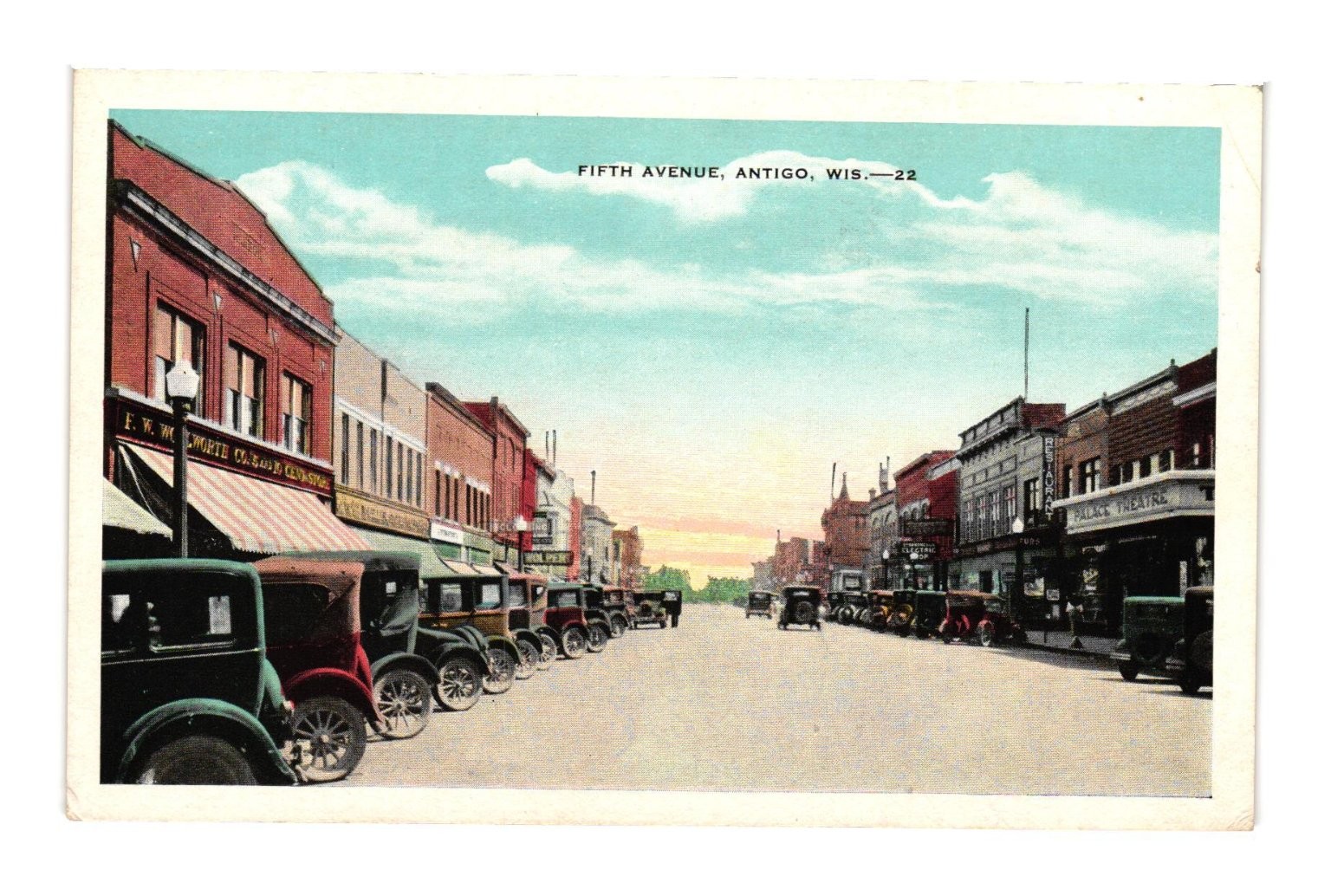 Antigo WI Fifth Ave Palace Theatre Vintage Postcard E. C. Kropp 1920s Street