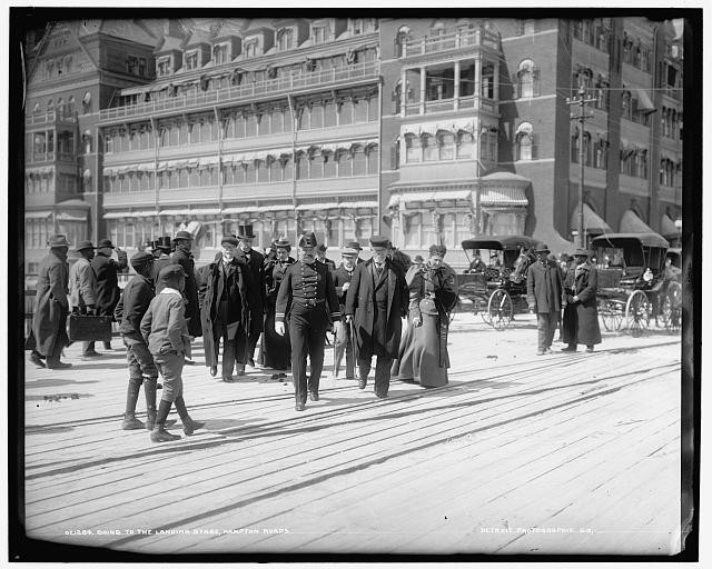 Hampton Roads Virginia 1900s Landing Stage Crowd Uniformed Men Buggies