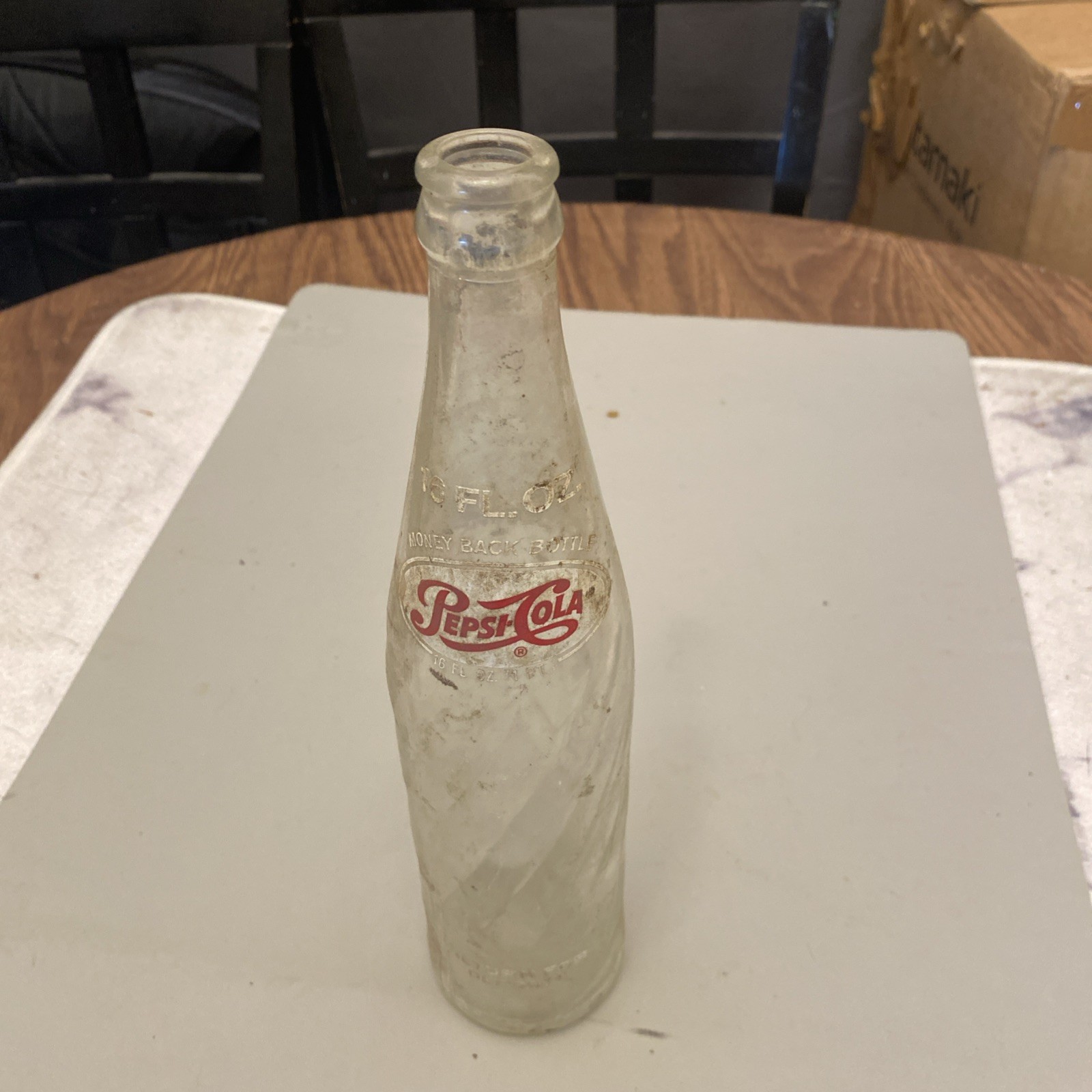 Vintage Pepsi Cola ACL Glass Bottle One Pint Swirl Texture 16 oz  dug bottle  