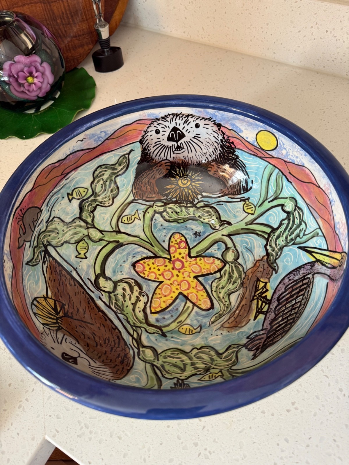 Carmel By The Sea Rare ceramic  Karen Gelf sea-otter hand painted mug Big Sur