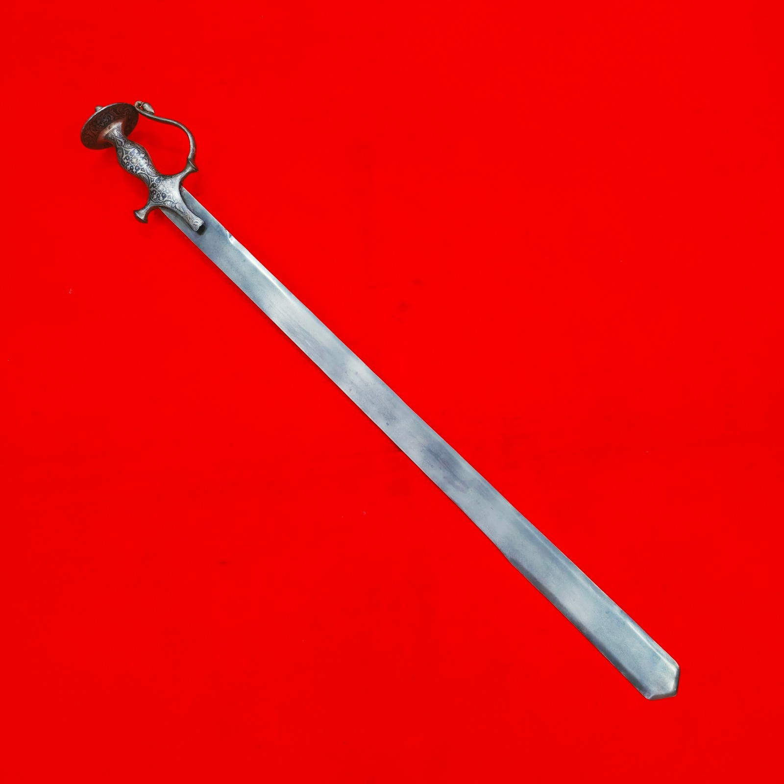 Vintage Indo Persian Mughal Sikh Rajput Silver Koftgari Wootz Bulat Khanda Sword