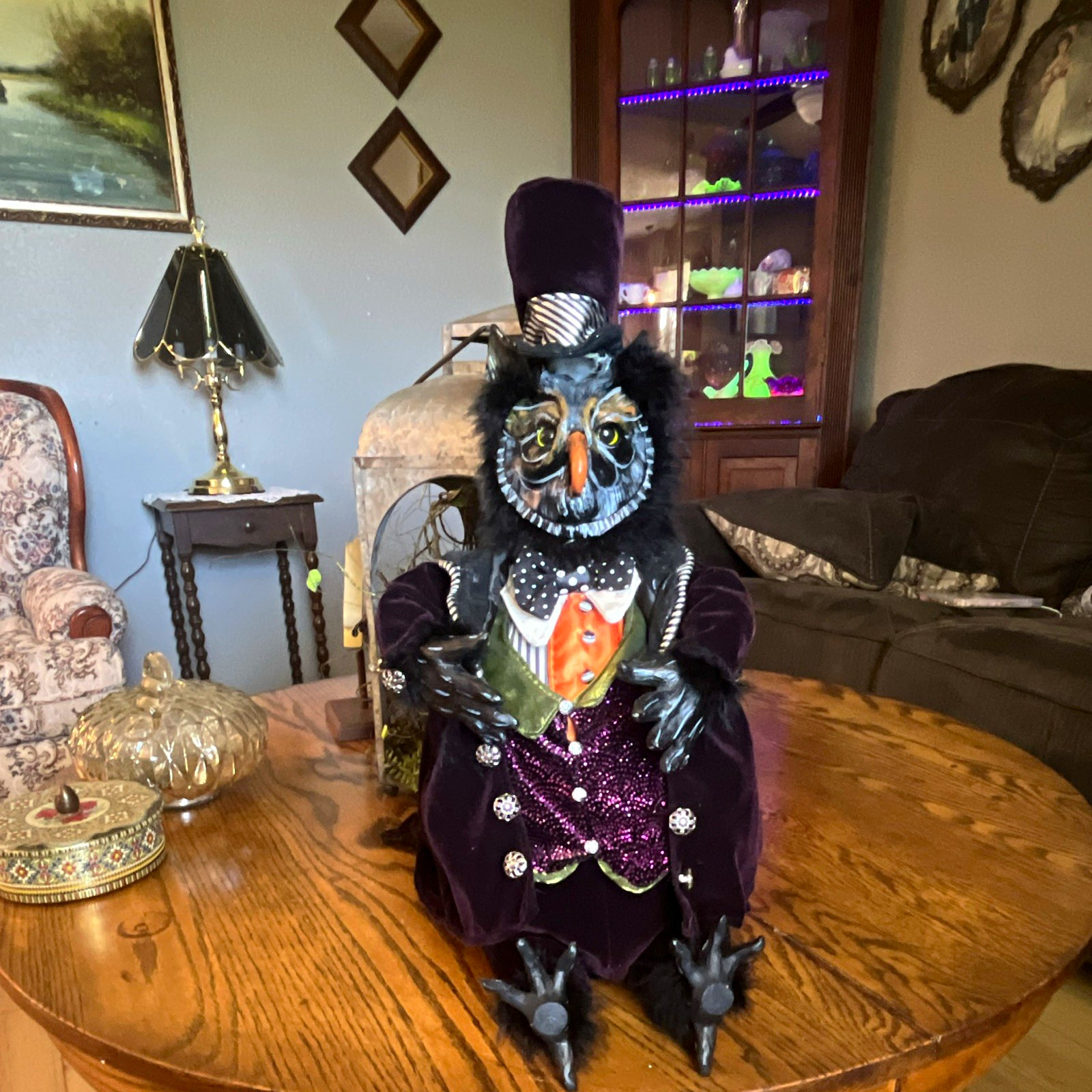 Katherine’s Collection Halloween owl,velvet top hat and tuxedo intricate details
