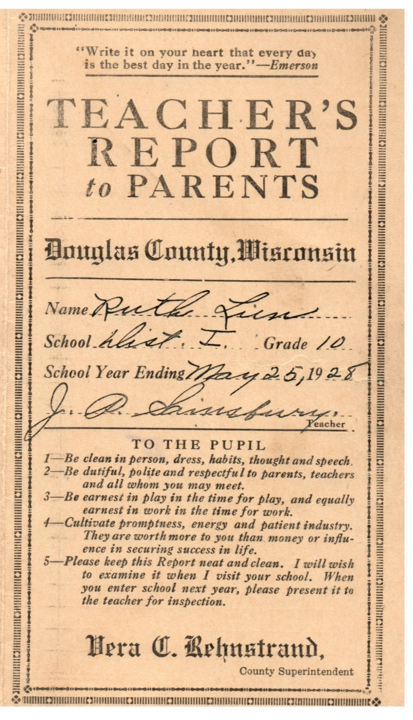 1928 DOUGLAS COUNTY WISCONSIN TEACHER\'S REPORT TO PARENTS REPORT CARD Z7771 1928 DOUGLAS COUNTY WISCONSIN TEACHER\'S REPORT TO PARENTS REPORT CARD Z7771