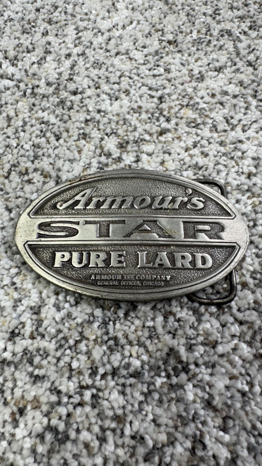 Vintage 1976 Bergamot Armour\'s Star Pure Lard Belt Buckle USA Pewter Western