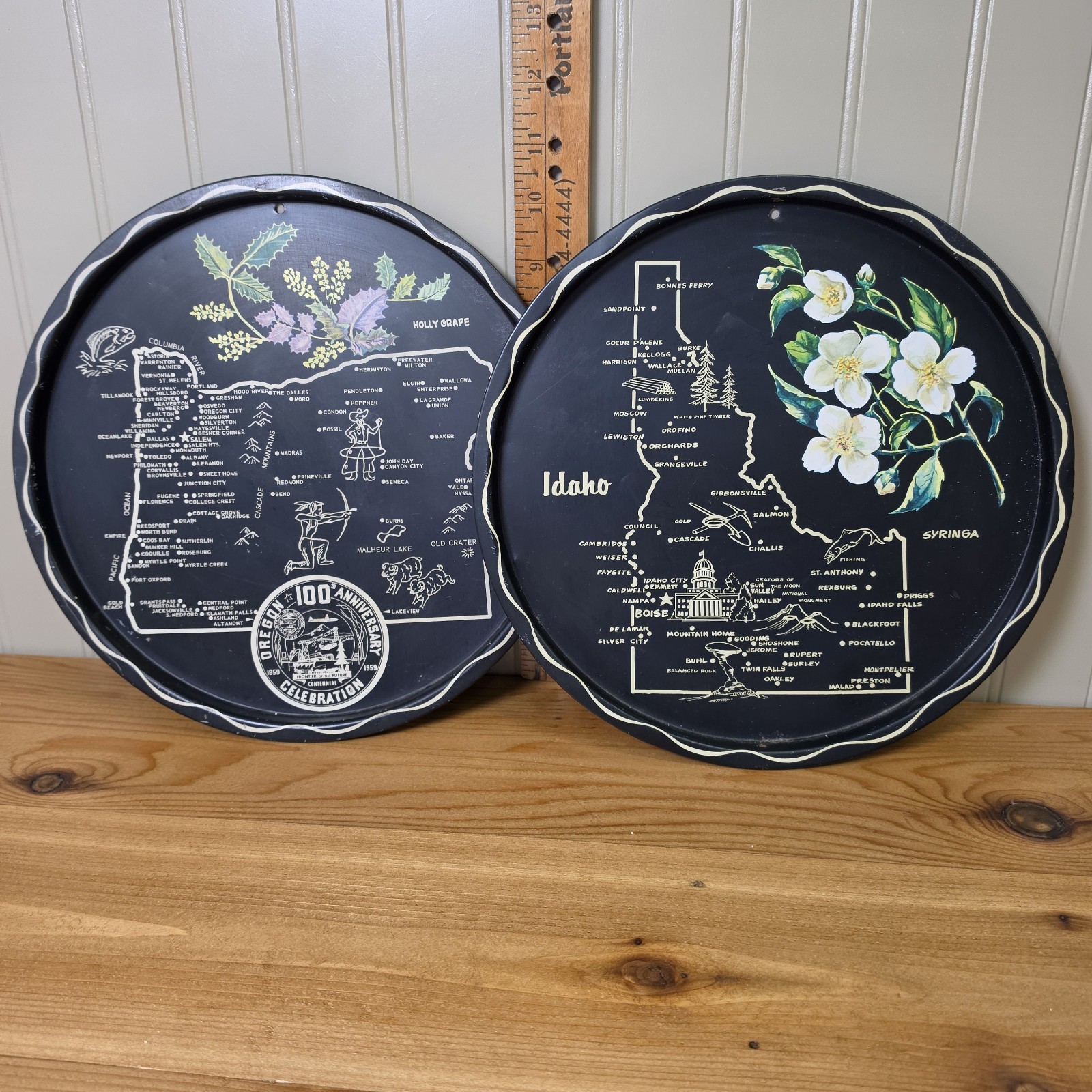 Two Vintage Idaho & Oregon State Souvenir Serving Tray 11\