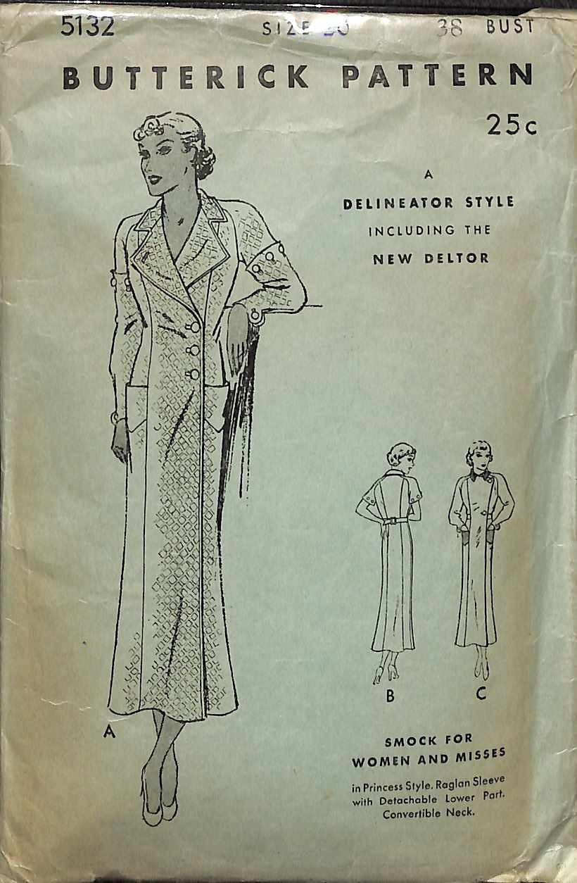 Rare Vintage 1930s Coat with Convertible Sleeves Pattern 5132 Bust 38 Complete