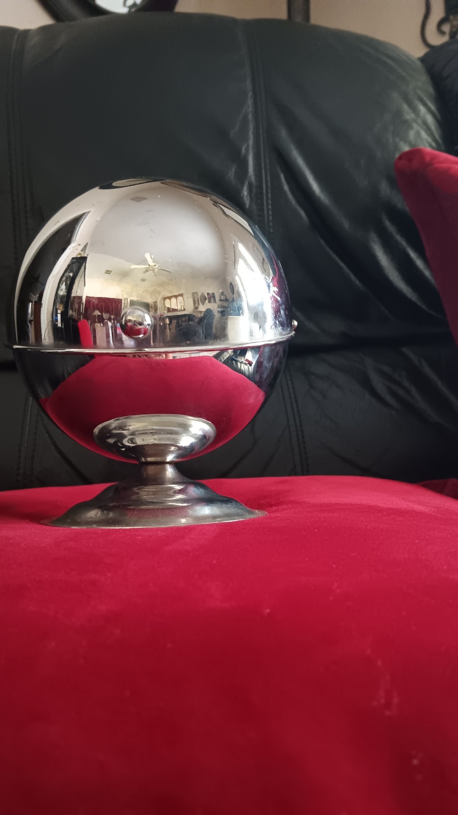 True VTG Mid-century Art Deco Chrome Orb Flip Top Candy Bowl MCM True VTG Mid-century Art Deco Chrome Orb Flip Top Candy Bowl MCM