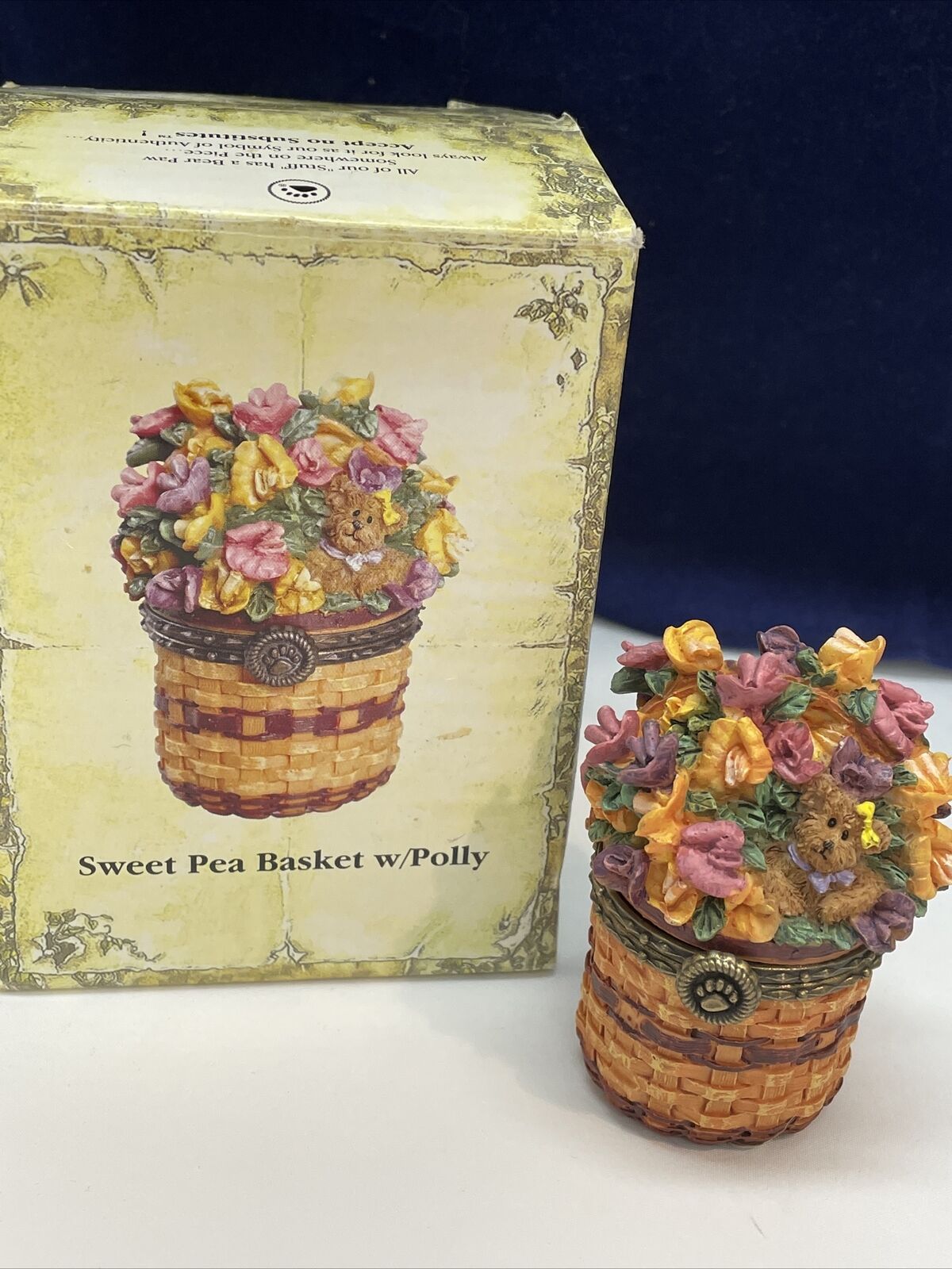 Boyd’s By Enesco Treasure Box  Sweet Peas Basket W Polly NIB