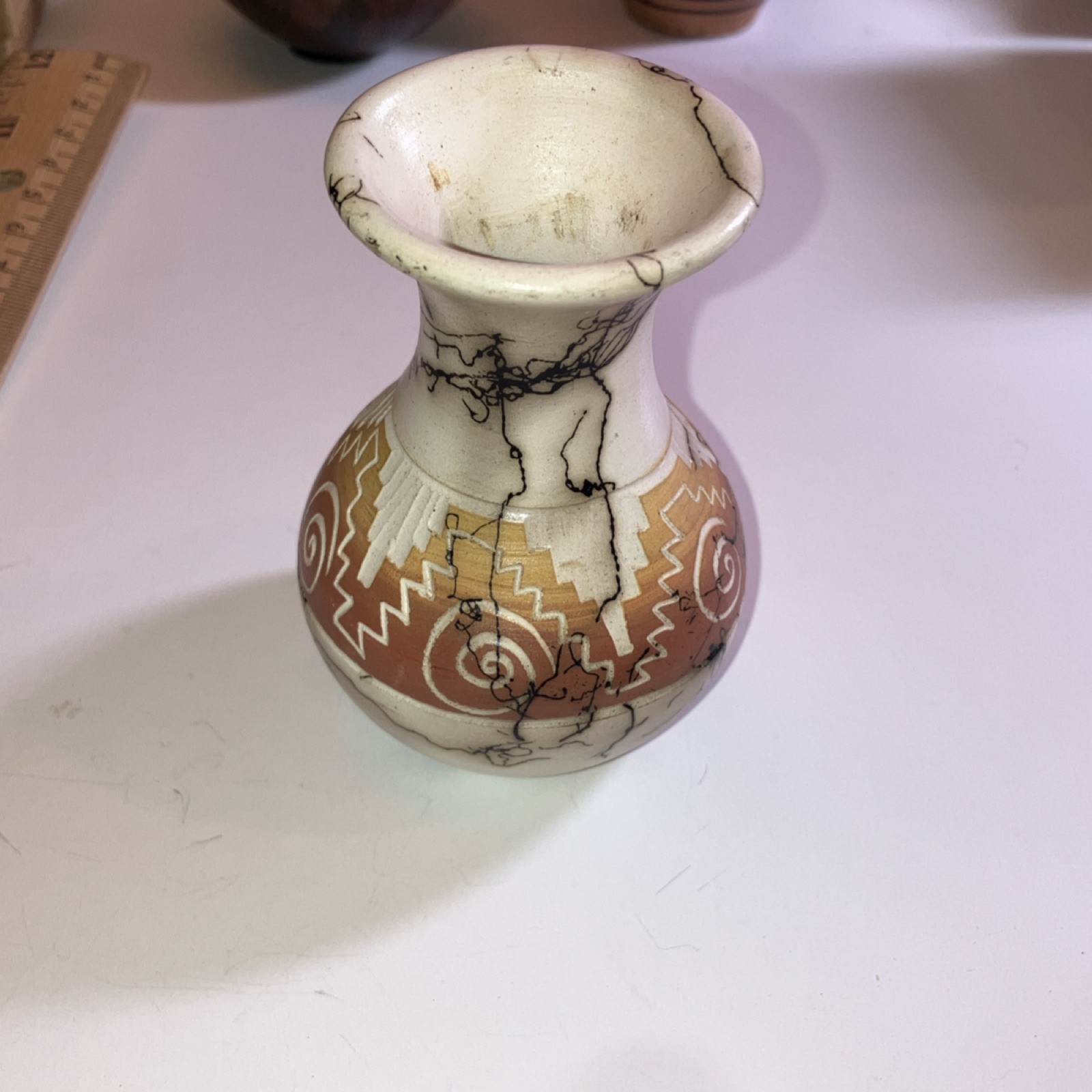 Navajo Horsehair Pottery Vase Vanessa Charlie Farmington NM Native American 3”