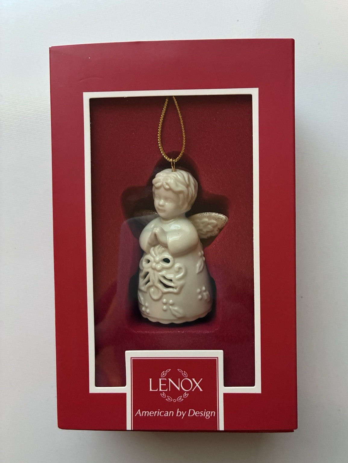 Lenox Christmas Tree Ornament - Angle Wishes - Holly Bell (Porcelain Ivory)