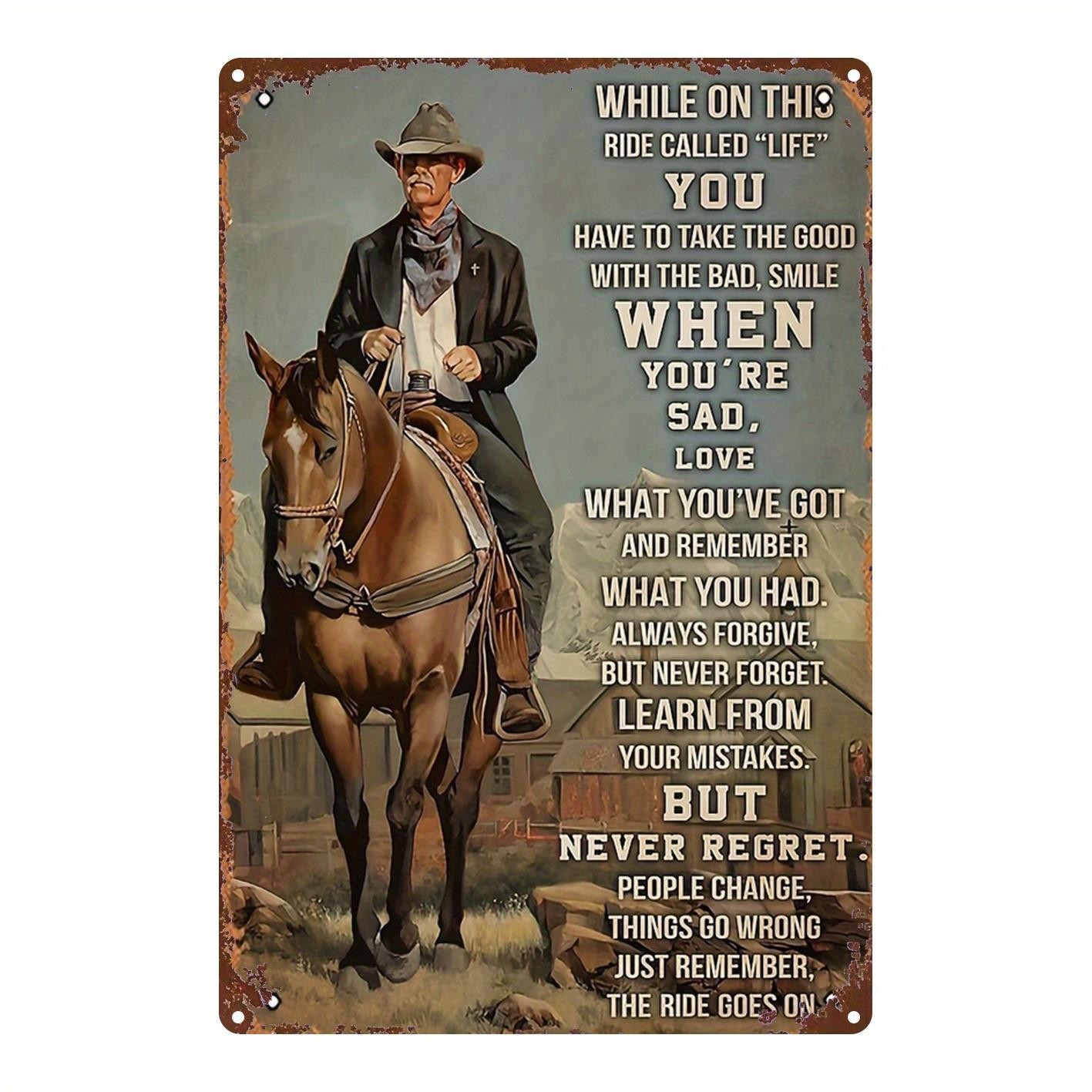 Vintage Western Cowboy Riding Horse Tin Metal Signs Home Décor 8x12