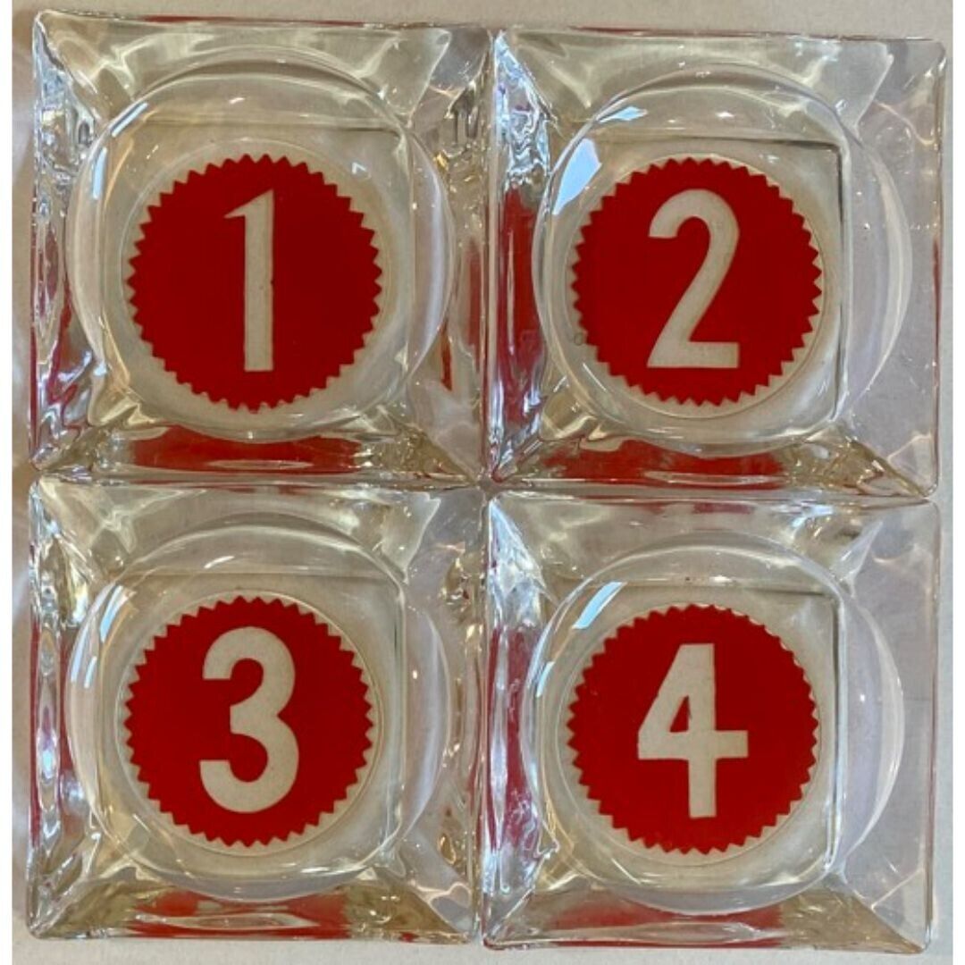 4 Vintage Numbered Clear Glass Square Ashtrays
