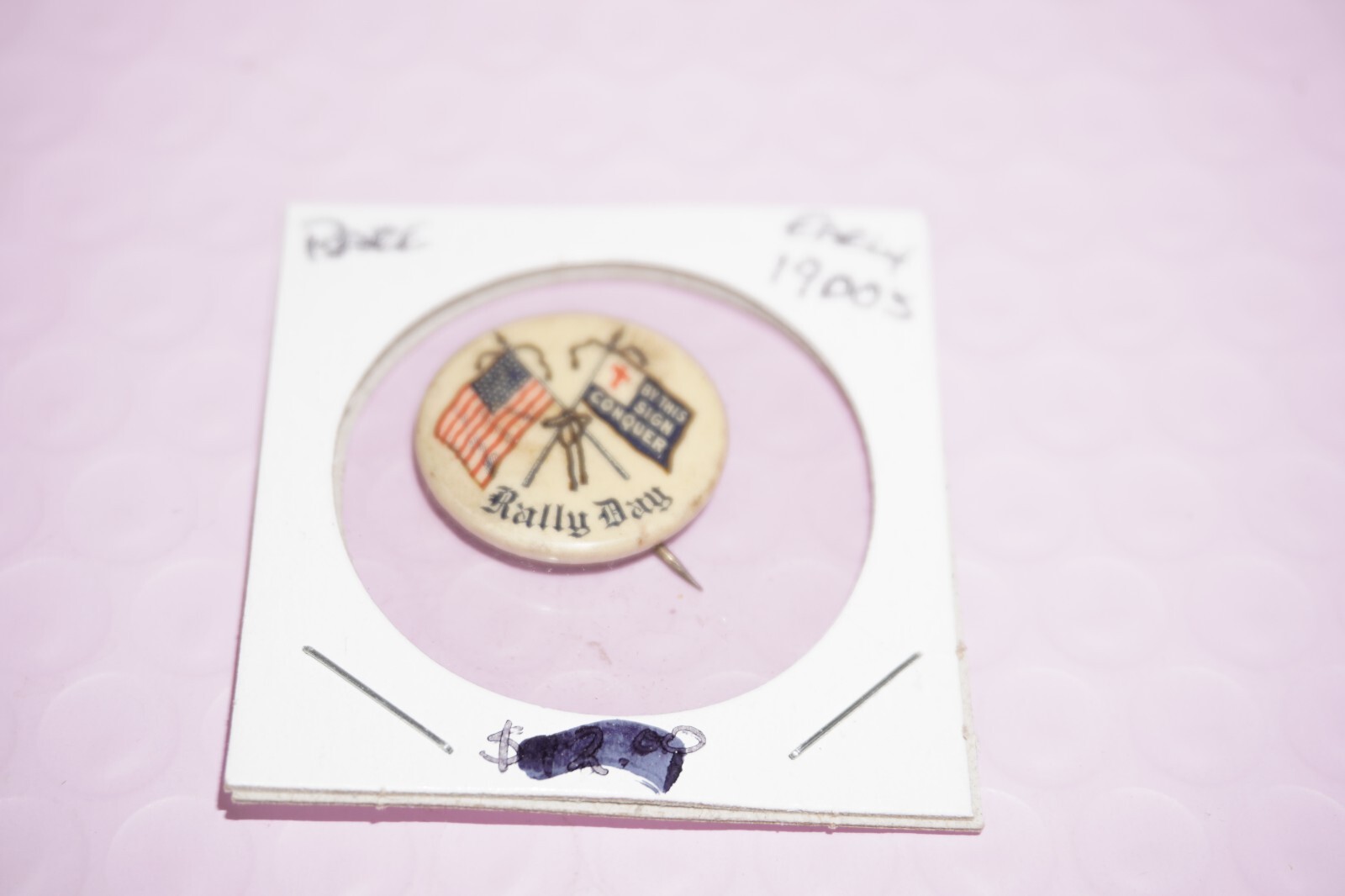 Antique American Baptist Publication Society American Flag Rally Day Pinback