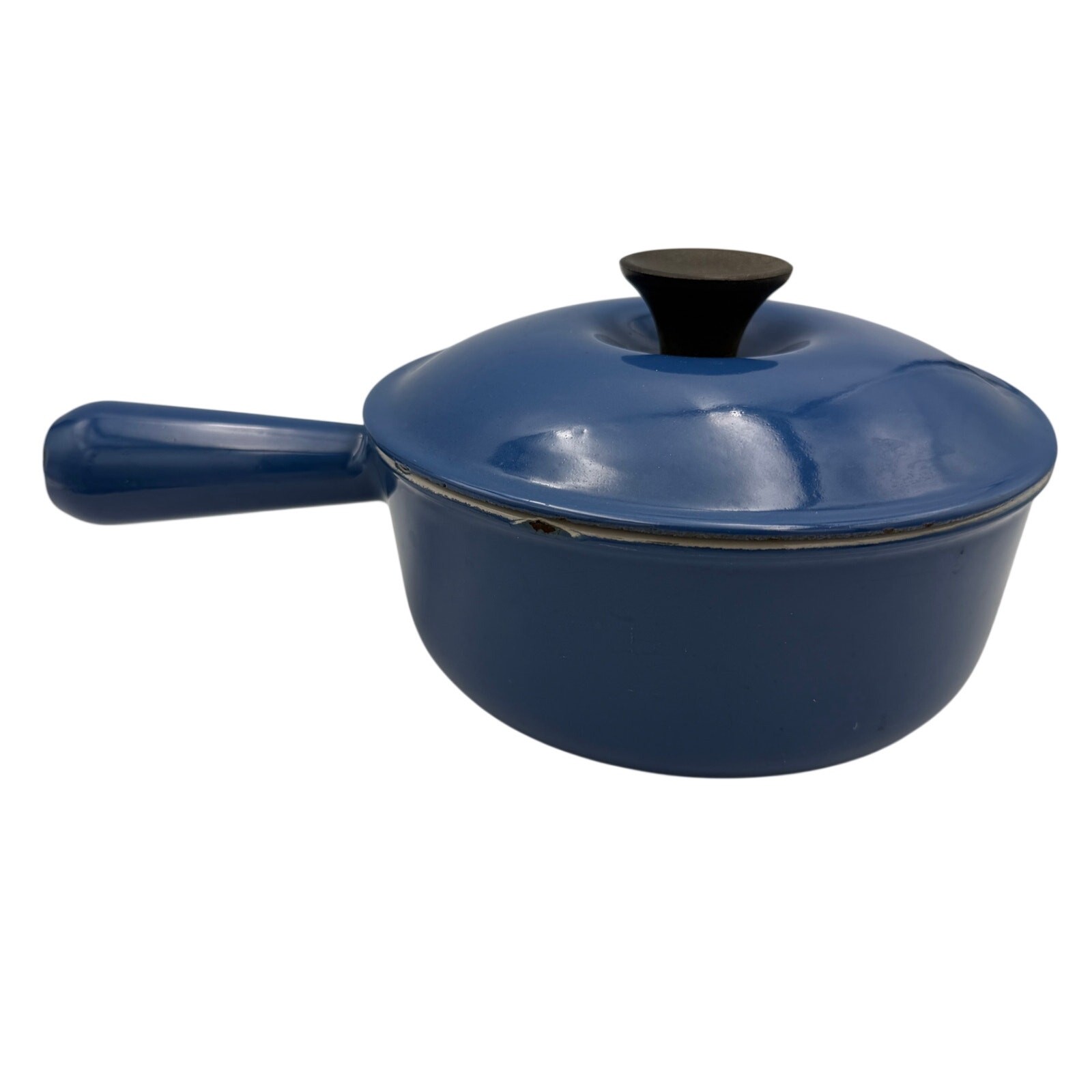 Vintage Le Creuset #18 Blue Enameled Cast Iron Saucepan Lid France Mid Century