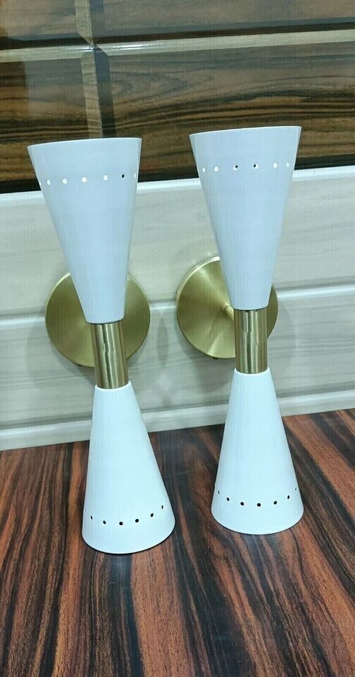 Set Of 2 1950's Mid Century Brass Italian Diabolo Wall Sconce Light -Fixture