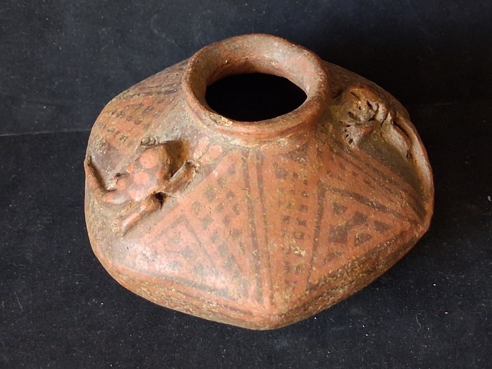 Pre Columbian West Mexico Effigy Clay Pot Frog Lizard 1970s Estate Vessel 5x4