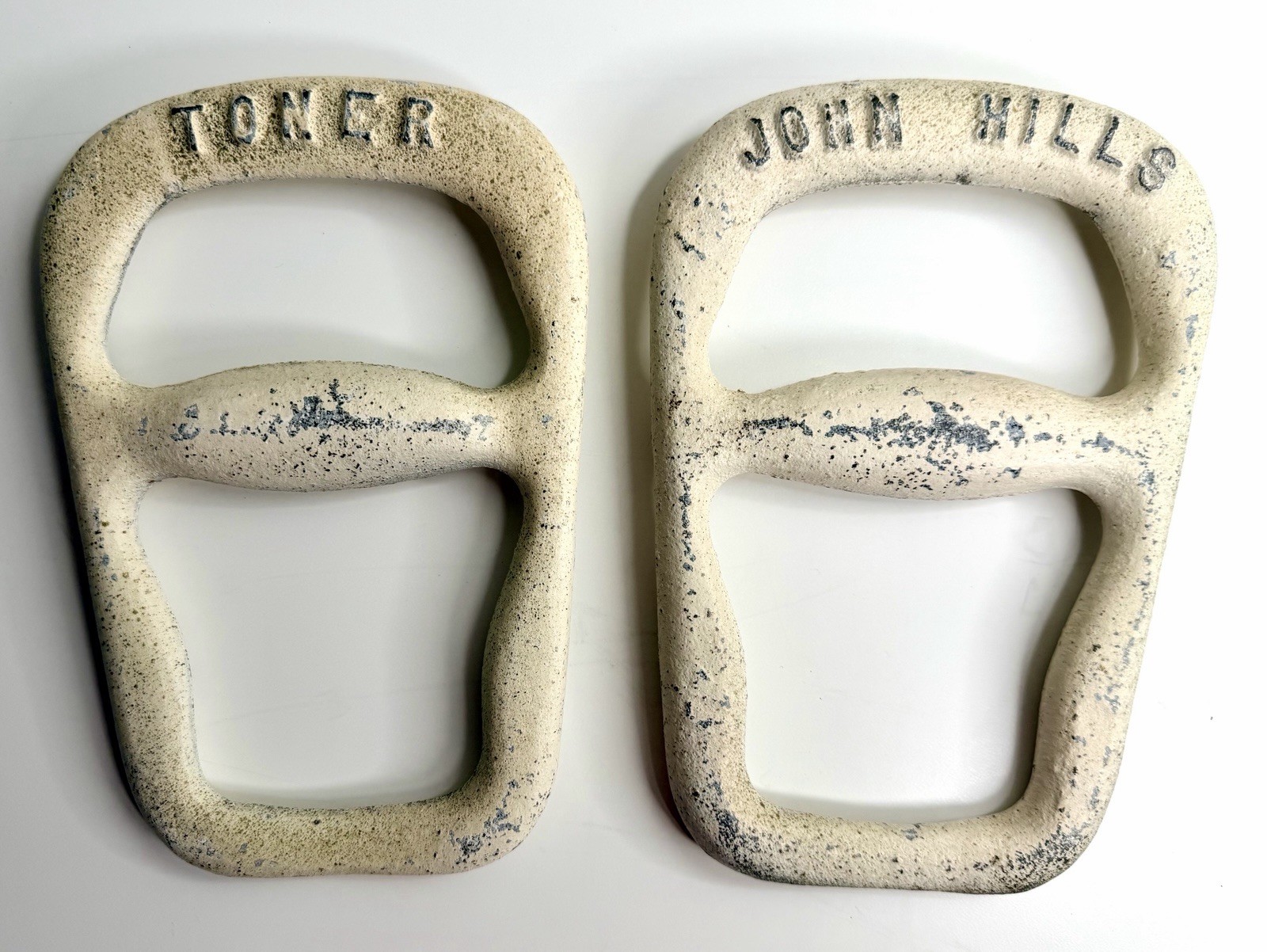 Antique John Hills Toner Cast Iron Hand Expander Handle Pair Physical Culture