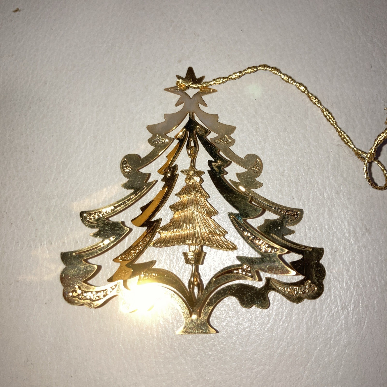 Marshall Fields Christmas Tree Ornament 24KT Gold on Brass Finish With Box