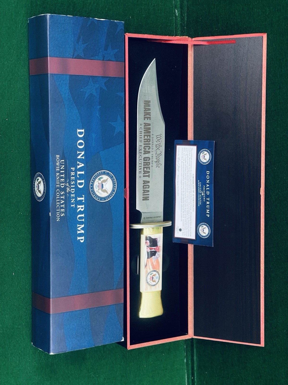 American Mint Donald Trump Bowie Knife, Stainless Full Tang, Display Case (2016)