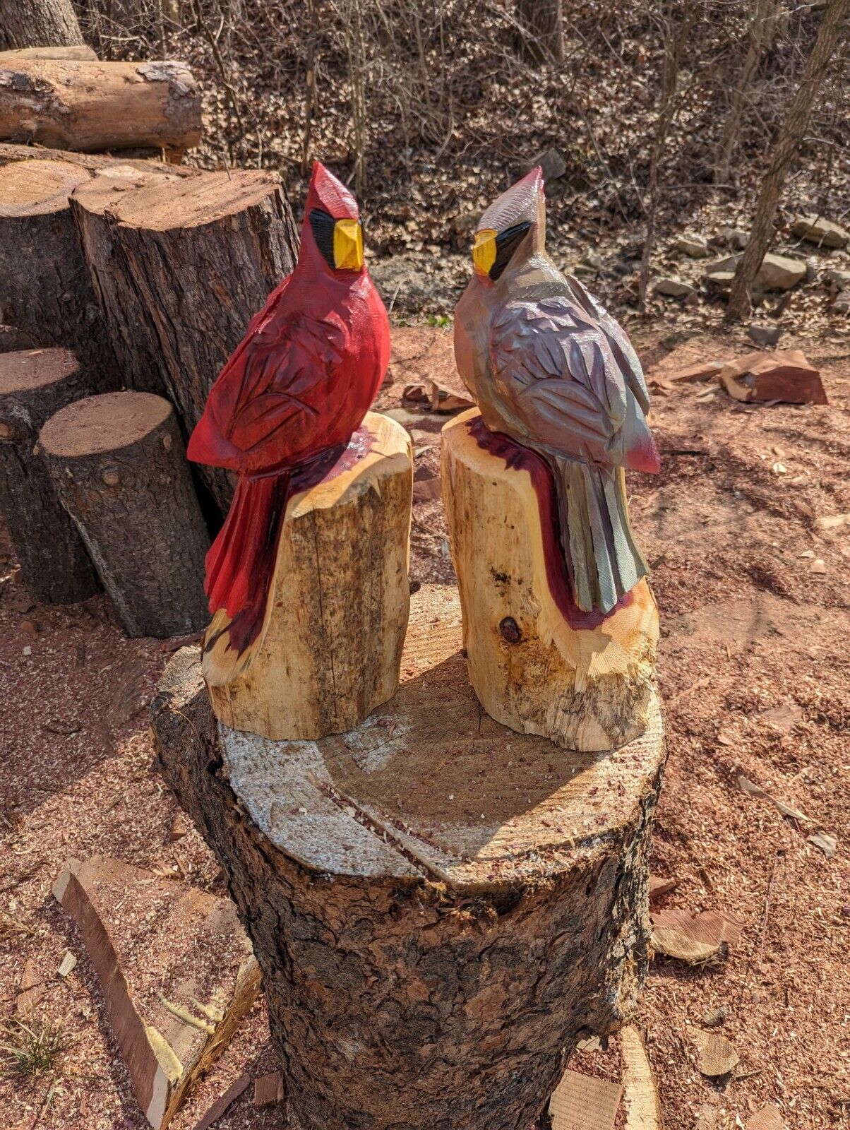 Chainsaw Carved Cardinal Bird
