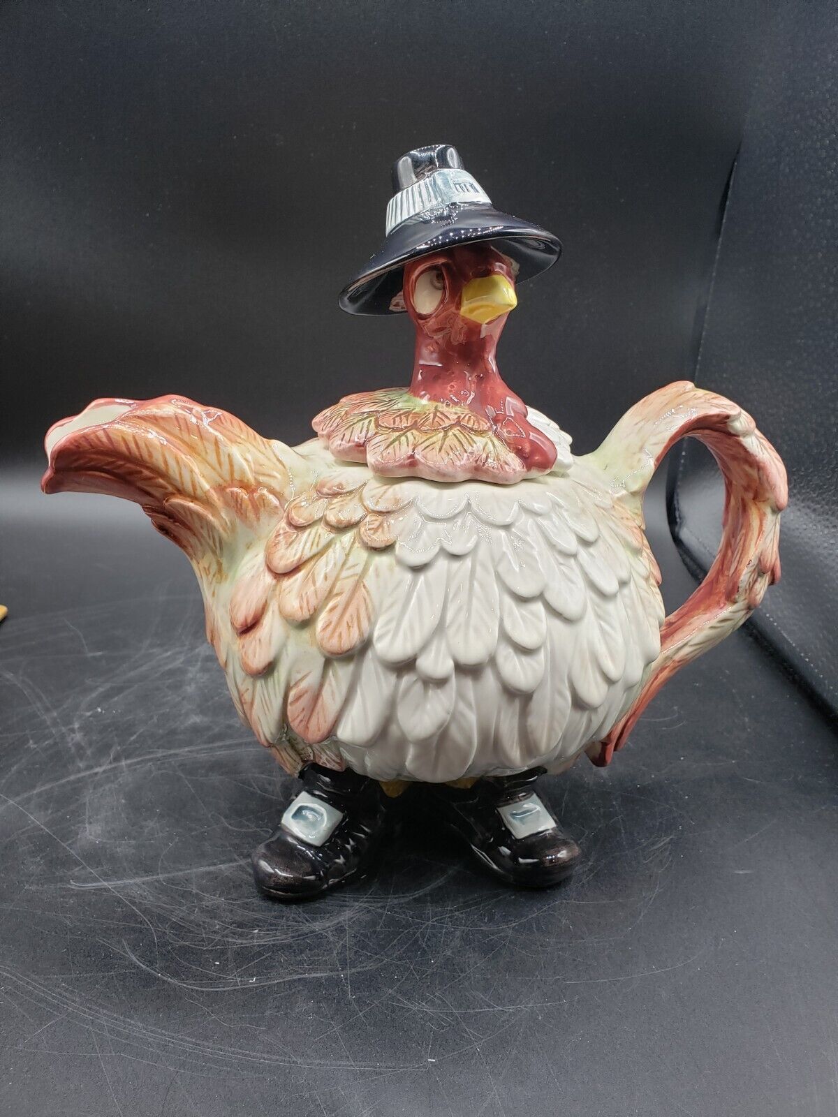 Vintage Rare Fitz And Floyd Pilgrims Progress Turkey Design Tea Pot