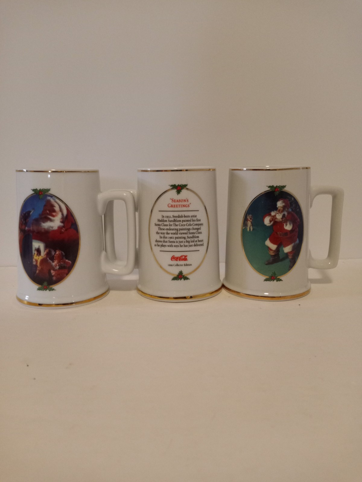 Vtg 1996 Coca-Cola Santa Christmas Coffee Cup Mugs Collector's Edition Set Of 3