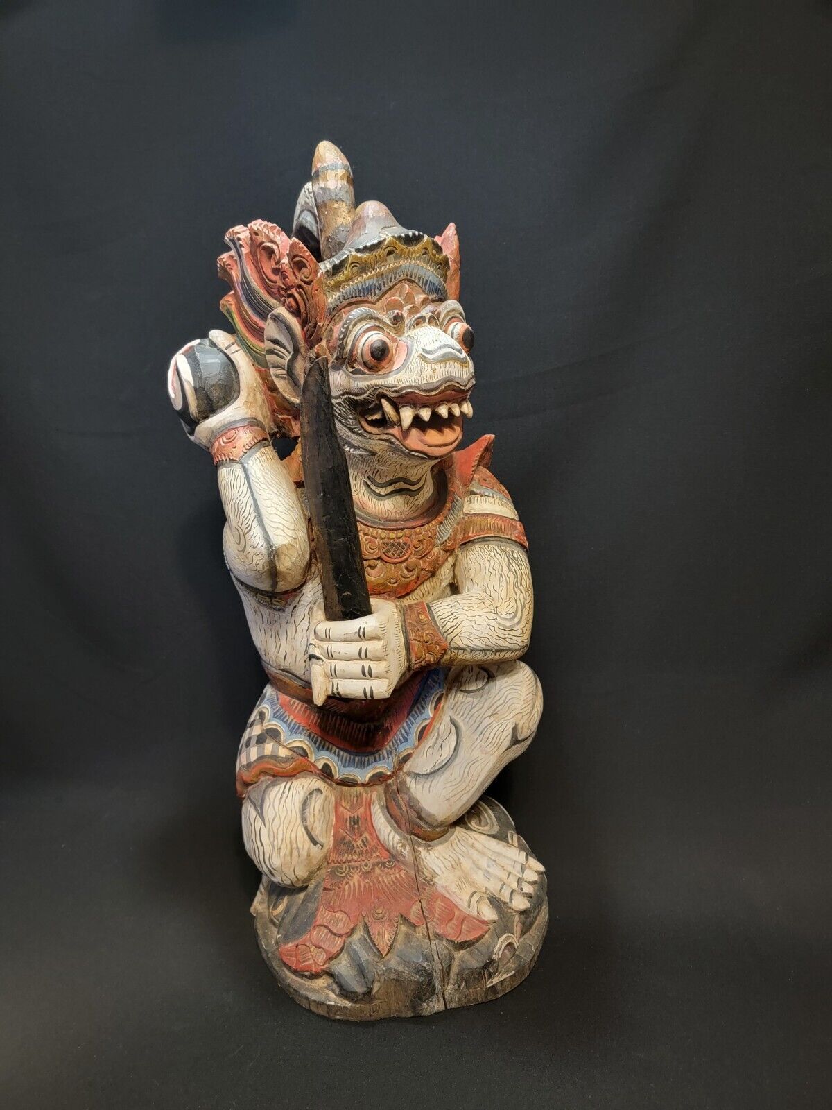 Antique Balinese Hanuman Keris Holder Polychrome Statue, Indonesian Tribal Art
