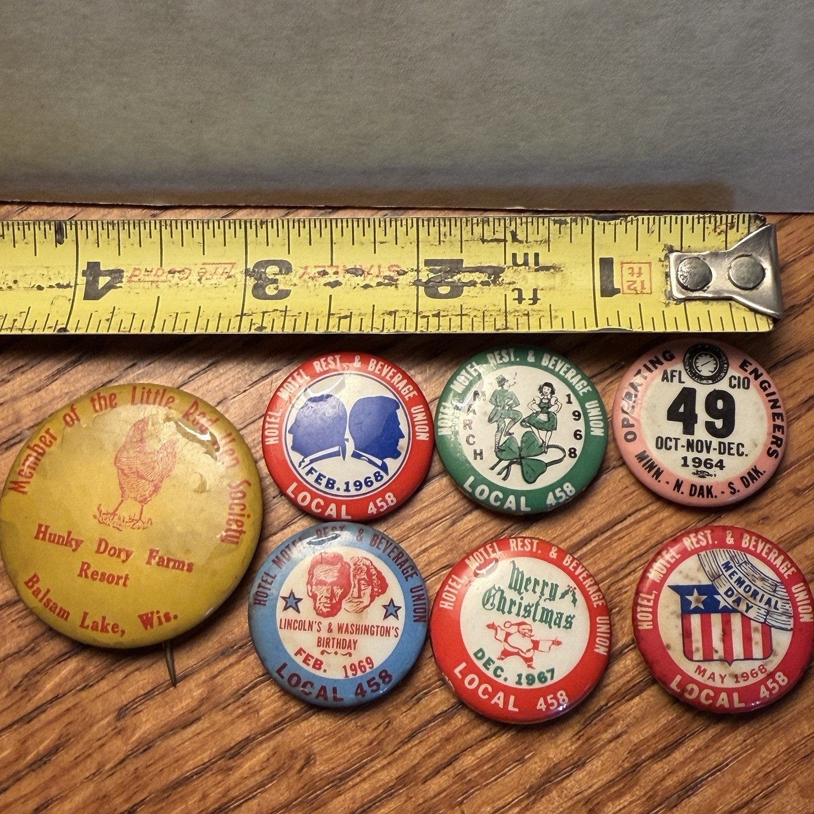 6 Vintage 1960\'s Hotel, Motel, Rest. & Beverage Union Local 458 Pinback buttons