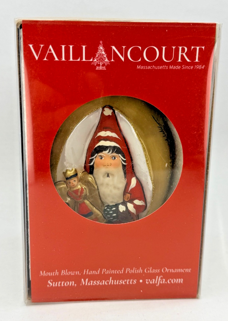 Vintage Vaillancourt Folk Art Jingle Balls Santa Christmas Ornament Glass