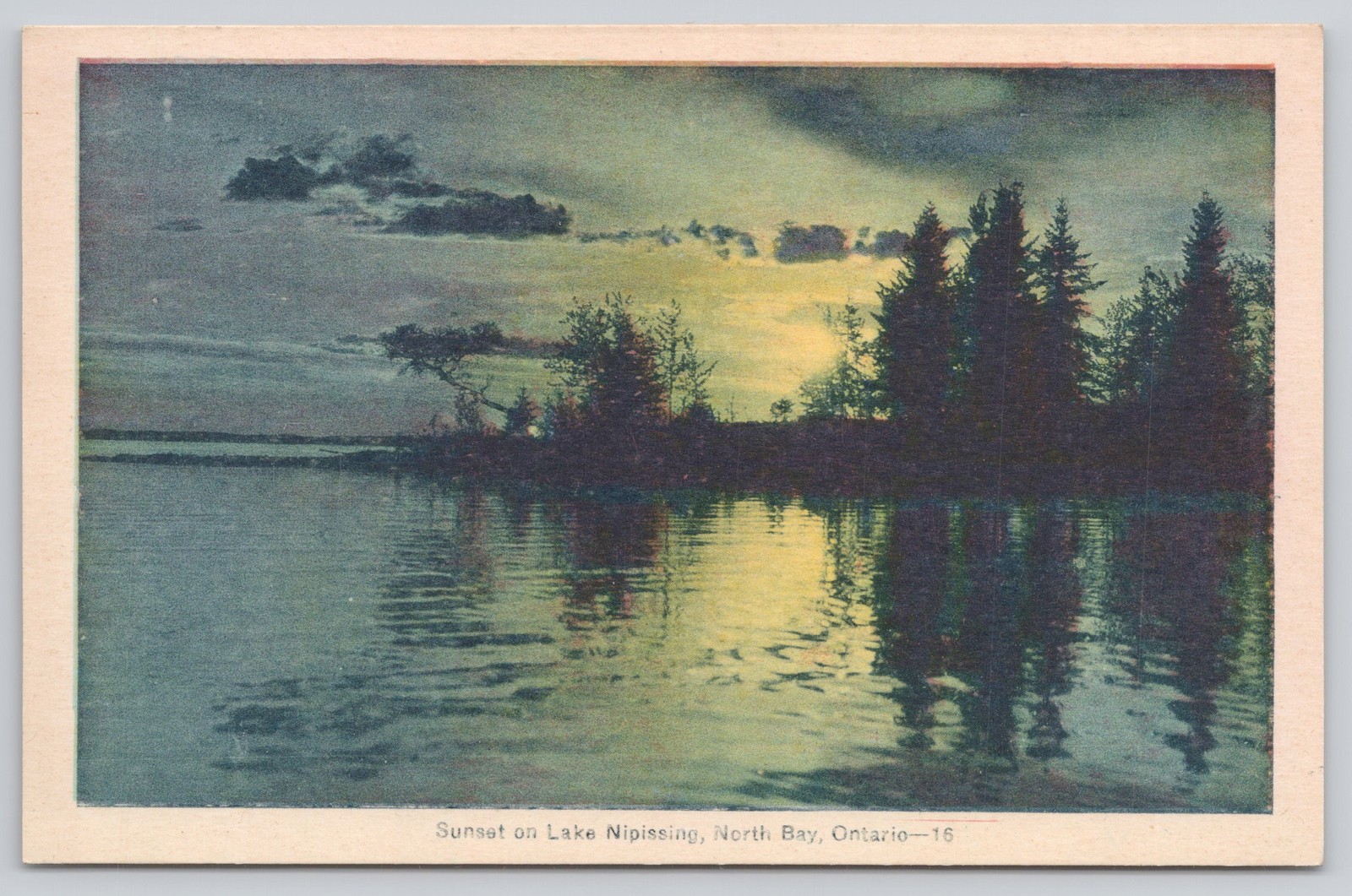 North Bay, Ontario Sunset on Lake Nipissing No. 16 PECO White Border Unposted North Bay, Ontario Sunset on Lake Nipissing No. 16 PECO White Border Unposted