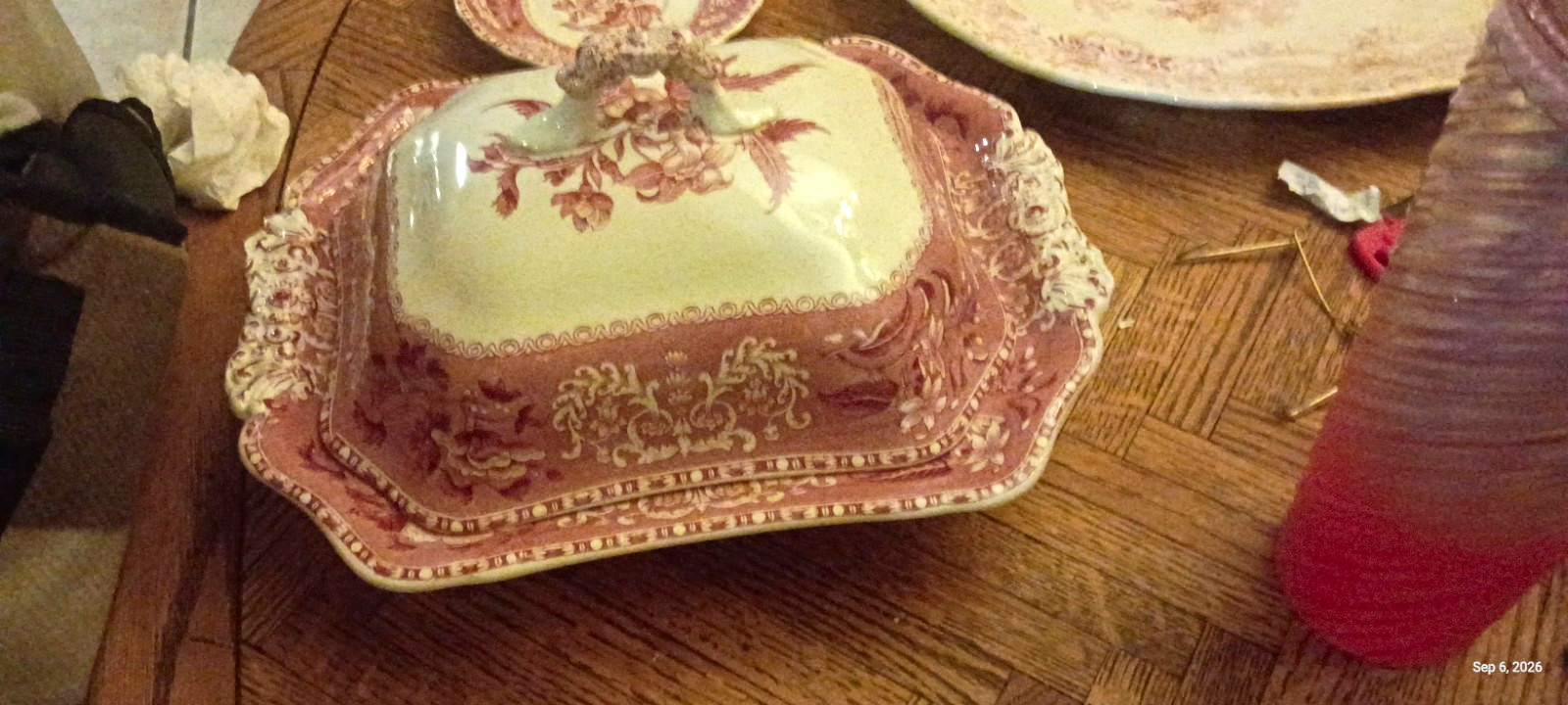 VTG Copeland Spode Camilla Pink/Red Transferware Covered Vegetable Dish/Lid MINT VTG Copeland Spode Camilla Pink/Red Transferware Covered Vegetable Dish/Lid MINT