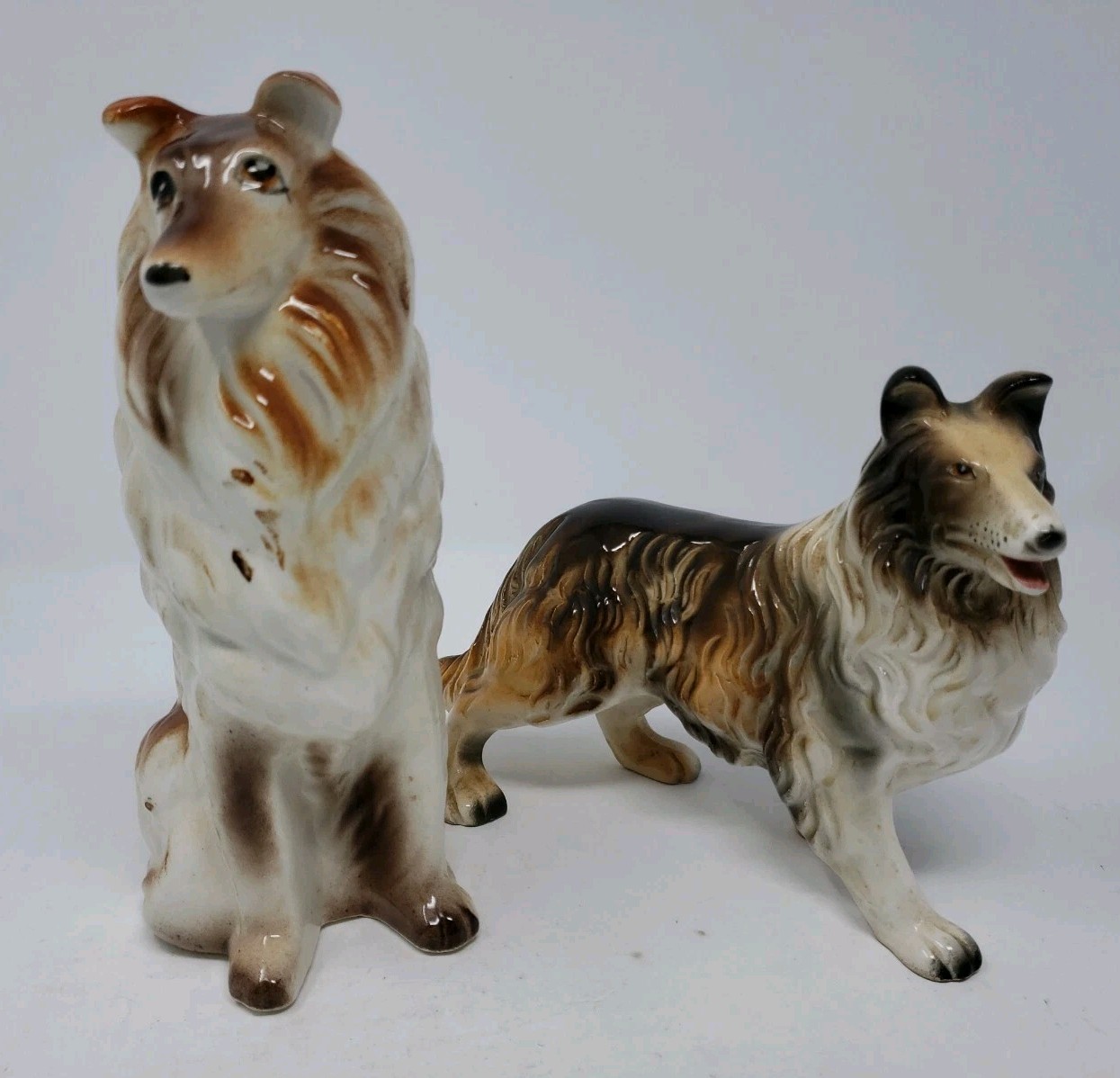 Vintage Lot 2 Collie Dog Figure Japan Statue Ceramic Home Decor Canine RARE 