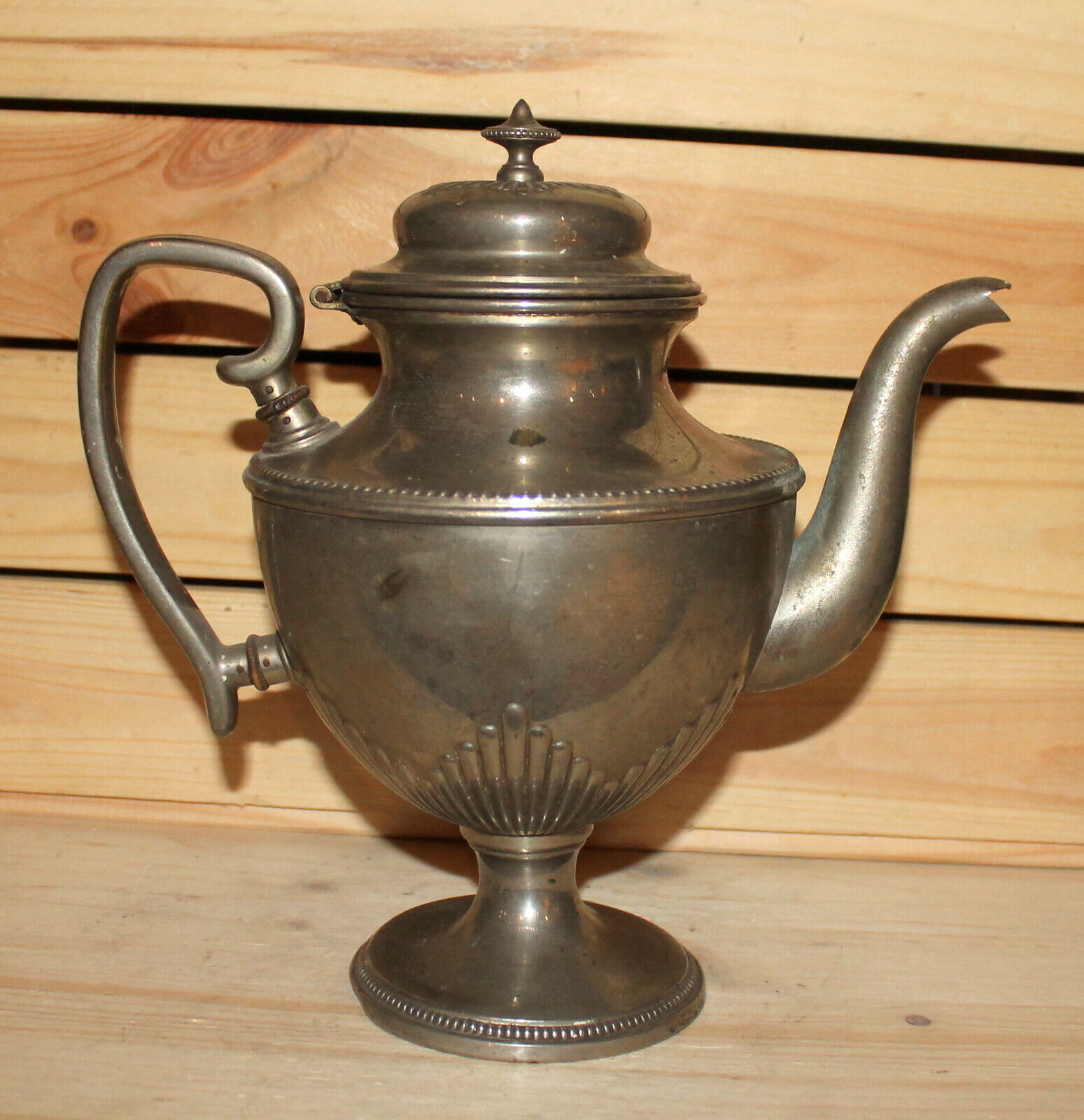 Antique metal pedestal teapot kettle