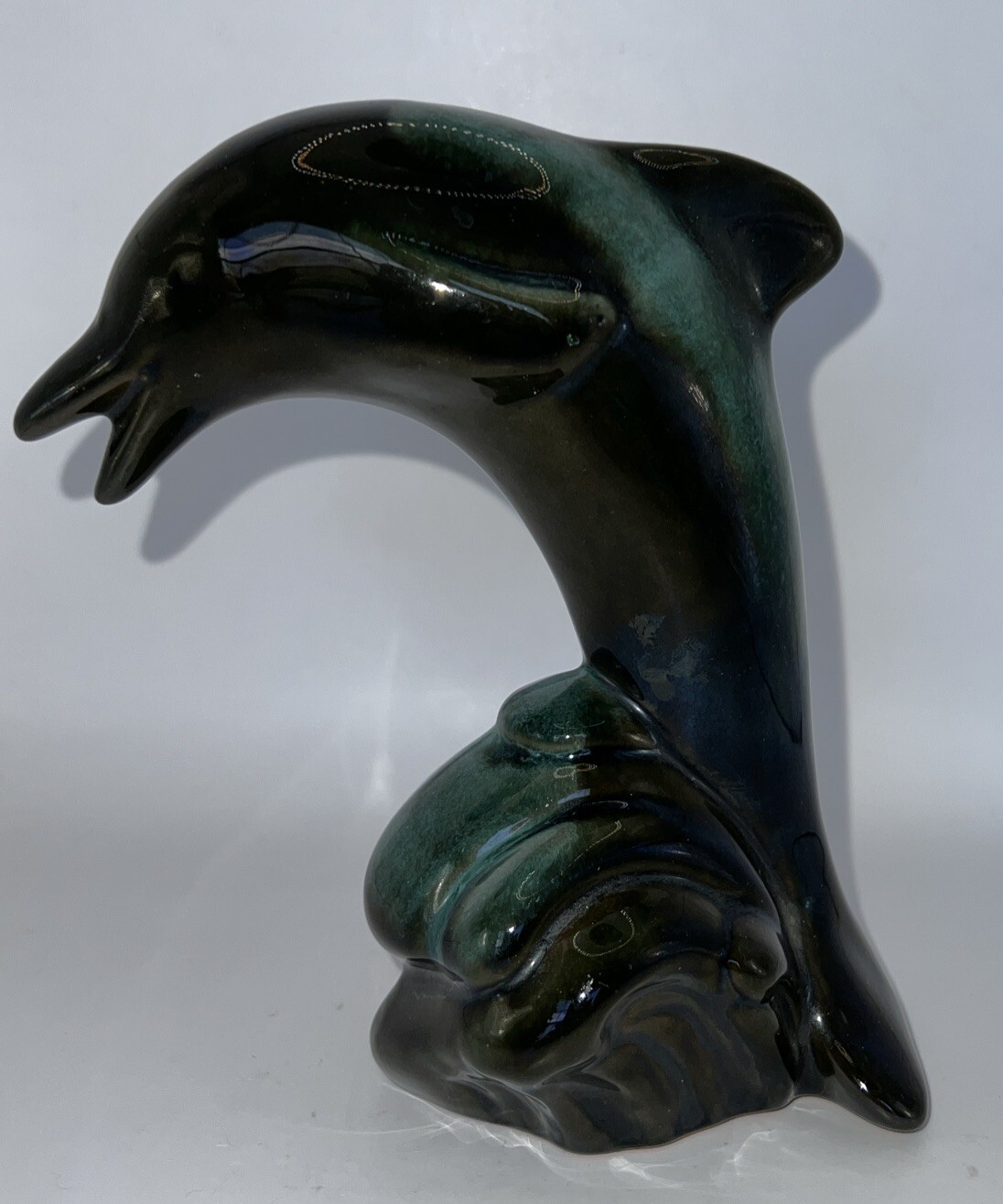 Vintage Blue Mountain Pottery Bluish Green Glazed Dolphin Figurine~Canada(5)