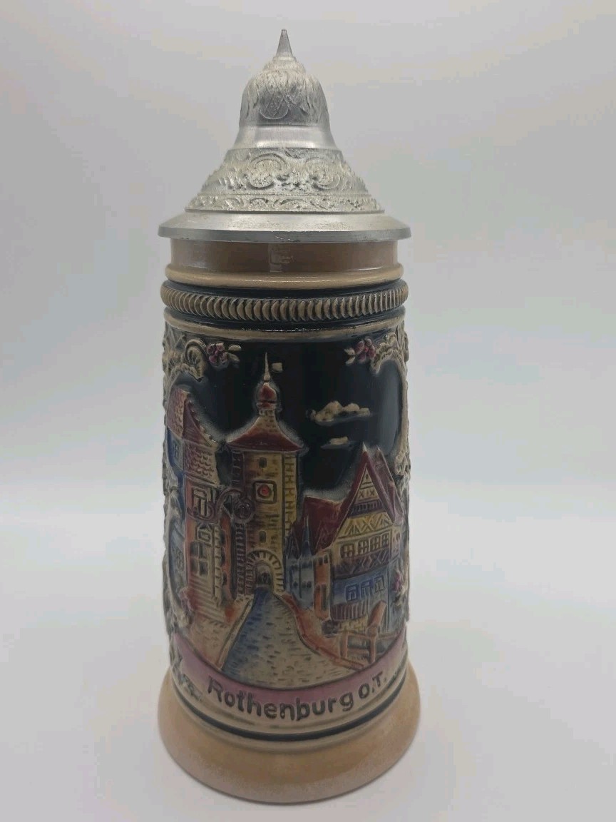 Vintage German Beer Stein Rothenburg o.d.T Pewter Lid W Germany Mug