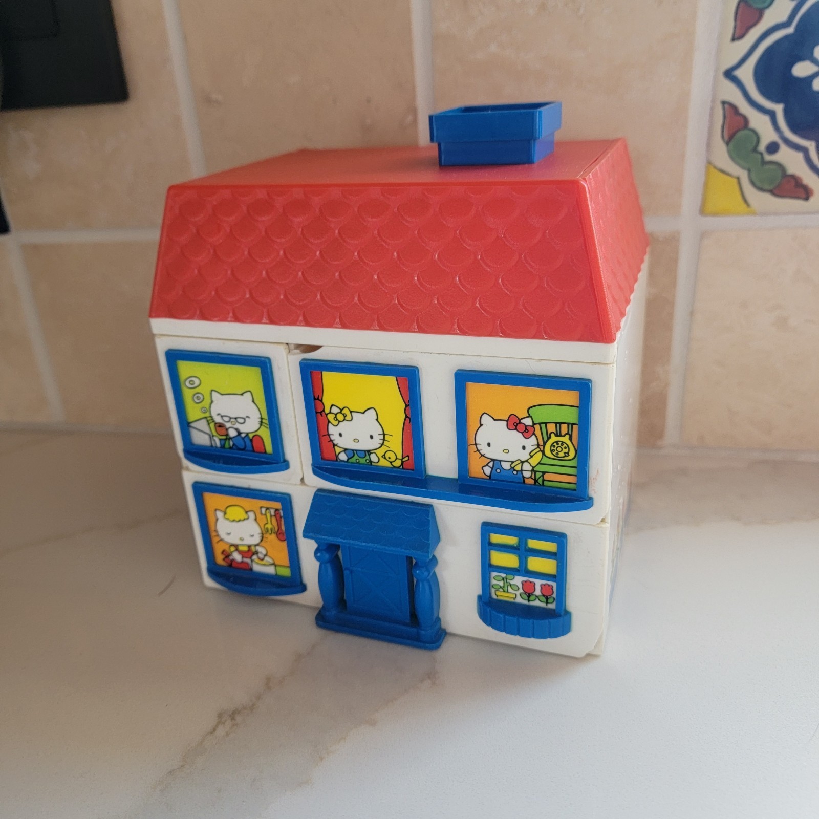 Vintage 1976 Sanrio Hello Kitty Trinket Jewelry Box House w/ Drawers Roof Opens