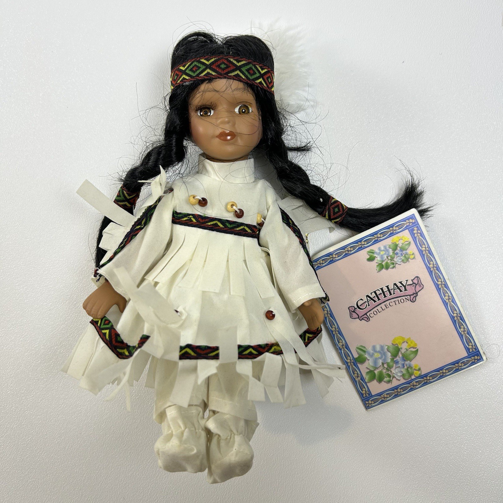 NWT Cathay Collections Native American Indian Porcelain Braided Hair Doll