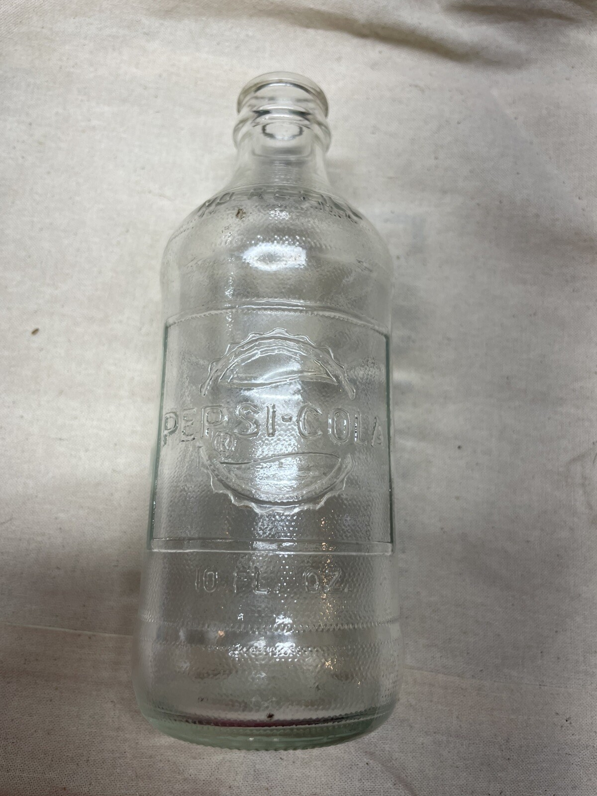 Vintage Pepsi Pepsi-Cola 10 Oz Clear Glass Embossed Bottle 2 Different Sides