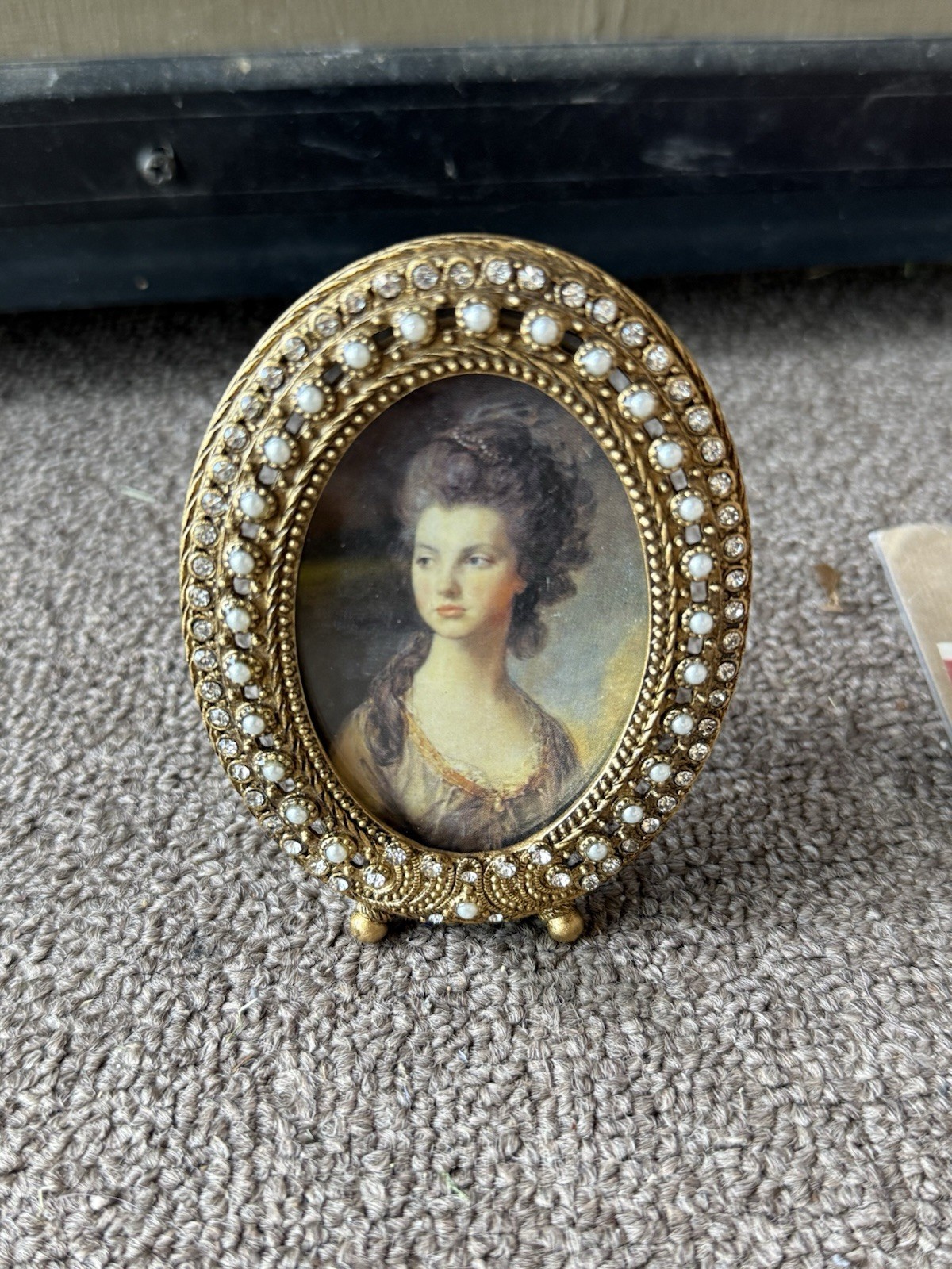 Miniature Gold Rhinestone Mini Frame Two\'s Company 4” Antique Style Portrait