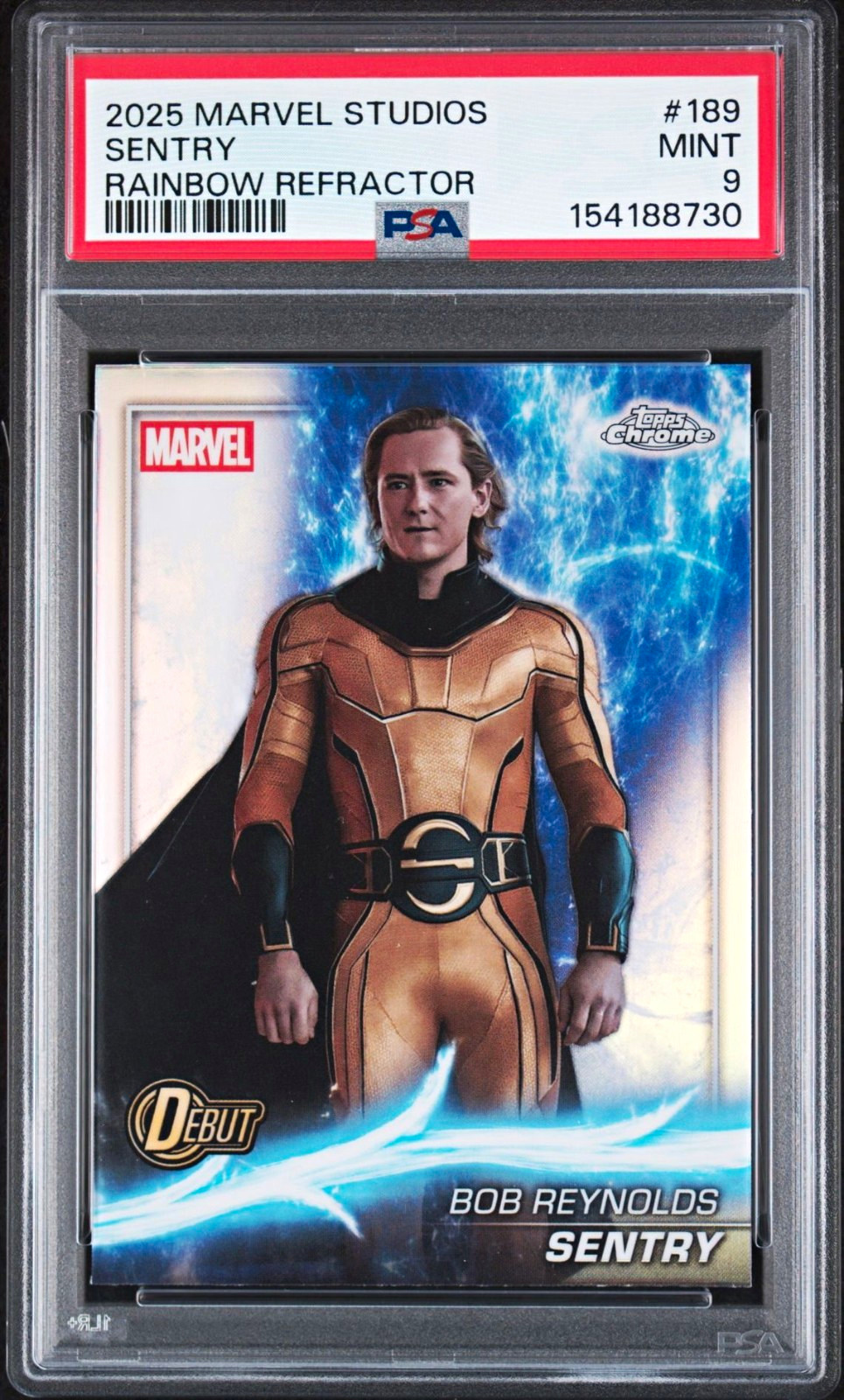 Topps 2025 Marvel Studios Sentry Bob Reynolds #189 Rainbow Refractor PSA 9