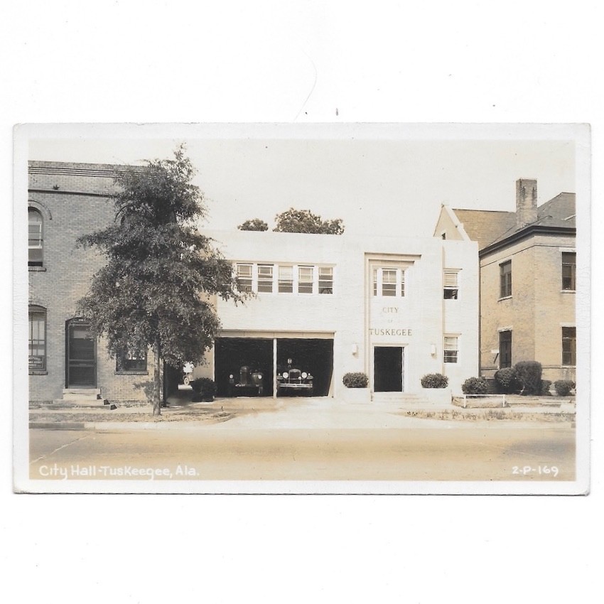 Vtg RPPC Postcard Tuskegee AL City Hall Misprint Misspelled Cline Car History