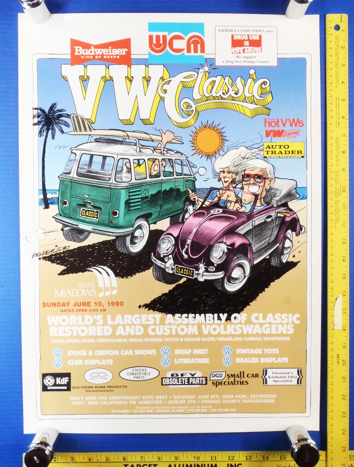 Budweiser 1990 VW Volkswagen Irvine Meadows Classic Car Show 17x24 Budweiser 1990 VW Volkswagen Irvine Meadows Classic Car Show 17x24