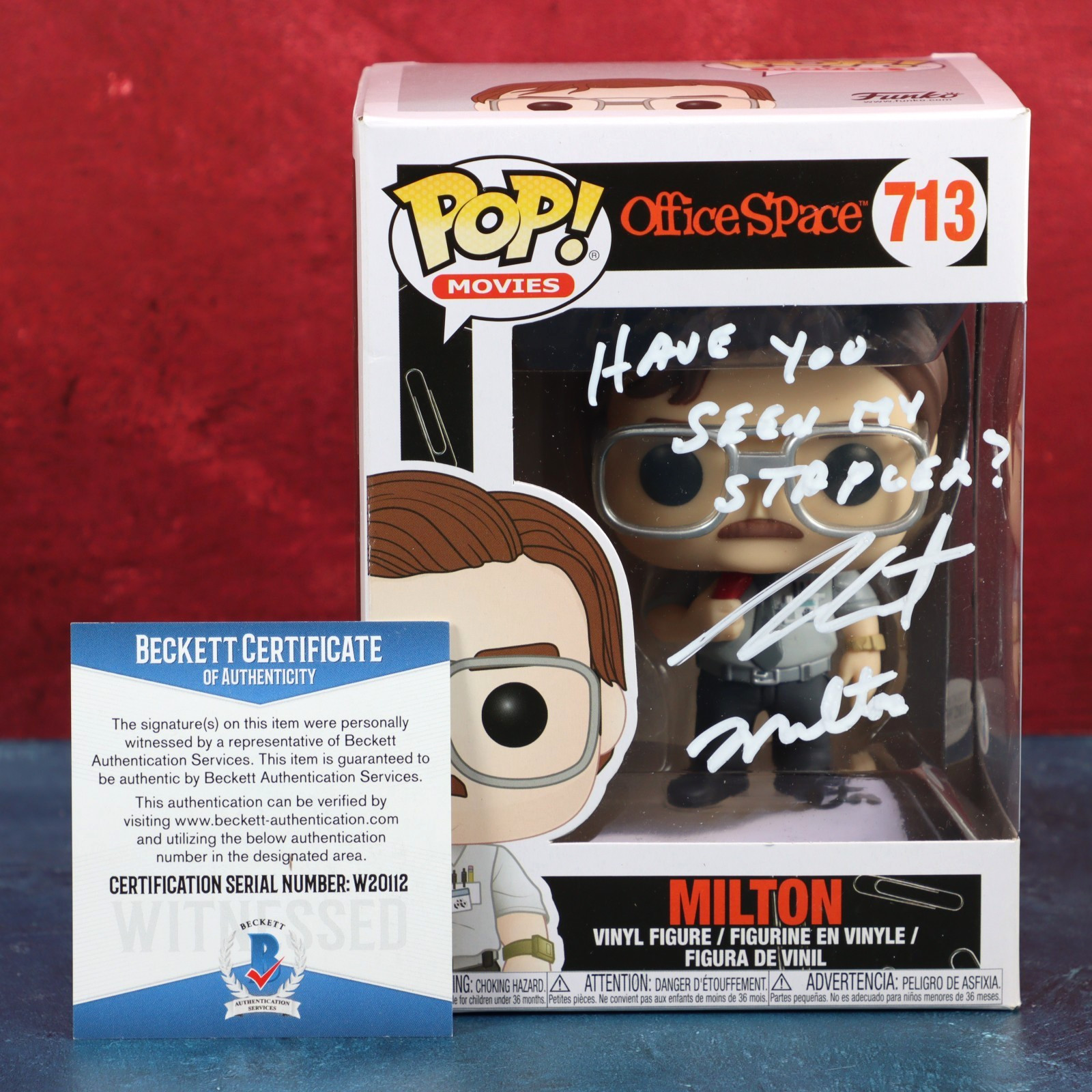 Stephen Root Signed Office Space Funko Pop 713 Milton BAS COA 2019 W/ Protector