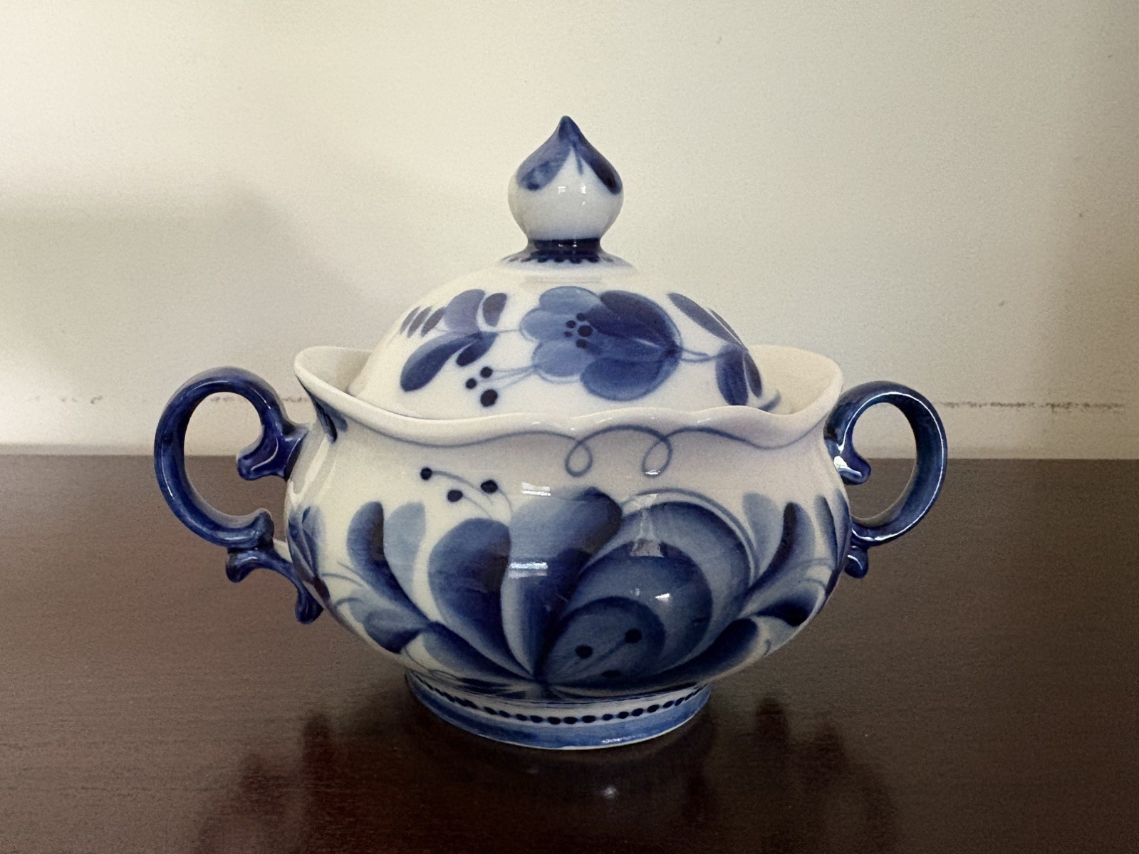 GZHEL Blue & White Porcelain Sugar Bowl Hand Painted