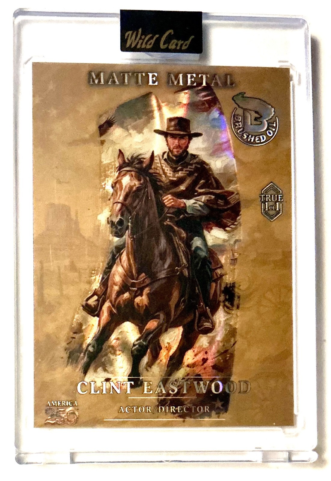 CLINT EASTWOOD TRUE 1/1 WILD CARD MATTE METAL BRUSHED OIL ART - leaf pop century
