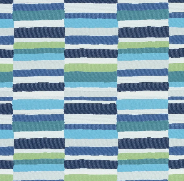 Thibaut Outdoor Woven Block Stripe Fabric- Carnivale / Blue Green 1 yd W74686