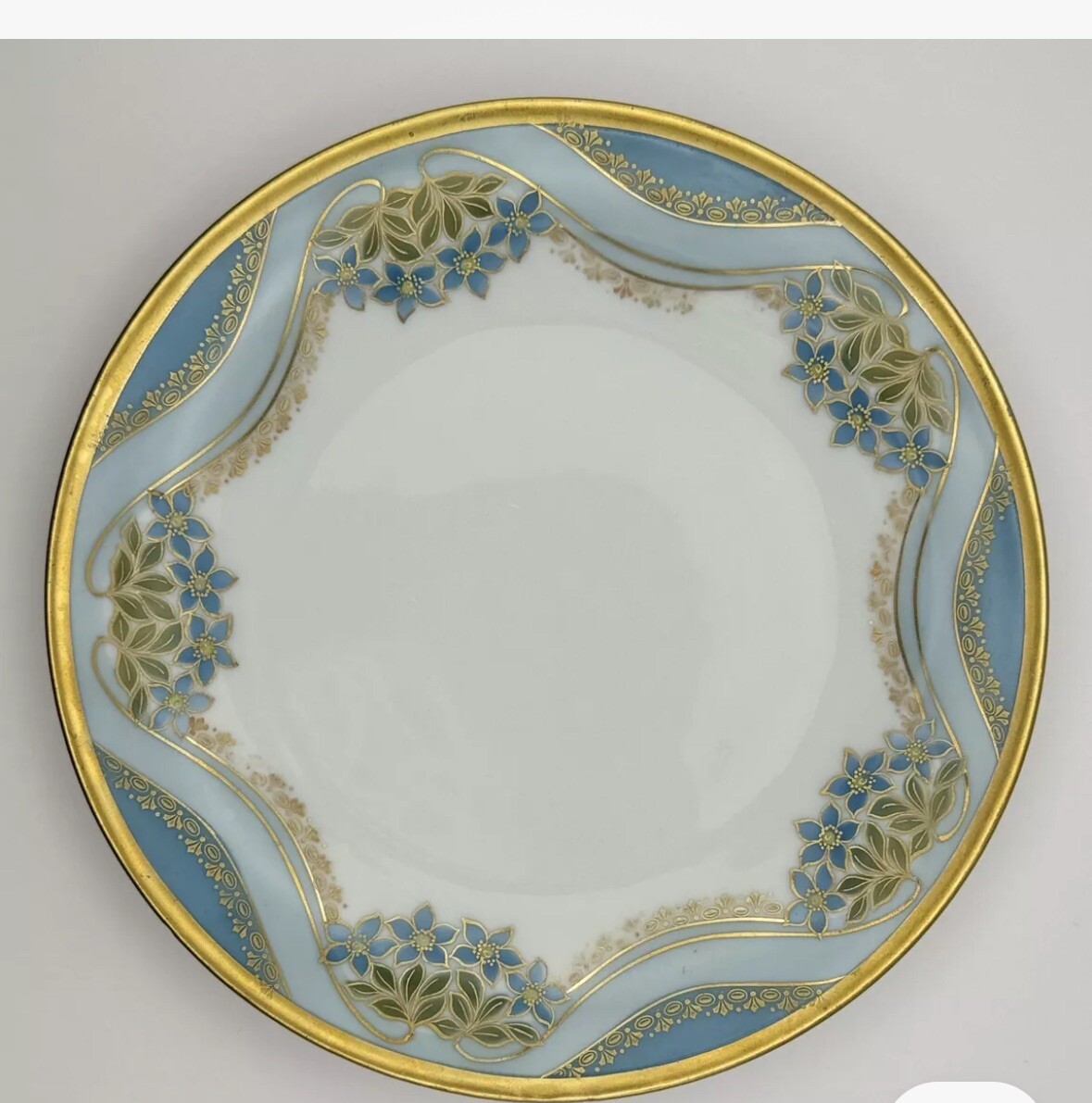 Gorgeous Antique RS Germany - Blue,White & Gold Hand-Painted Porcelain Plate 10”